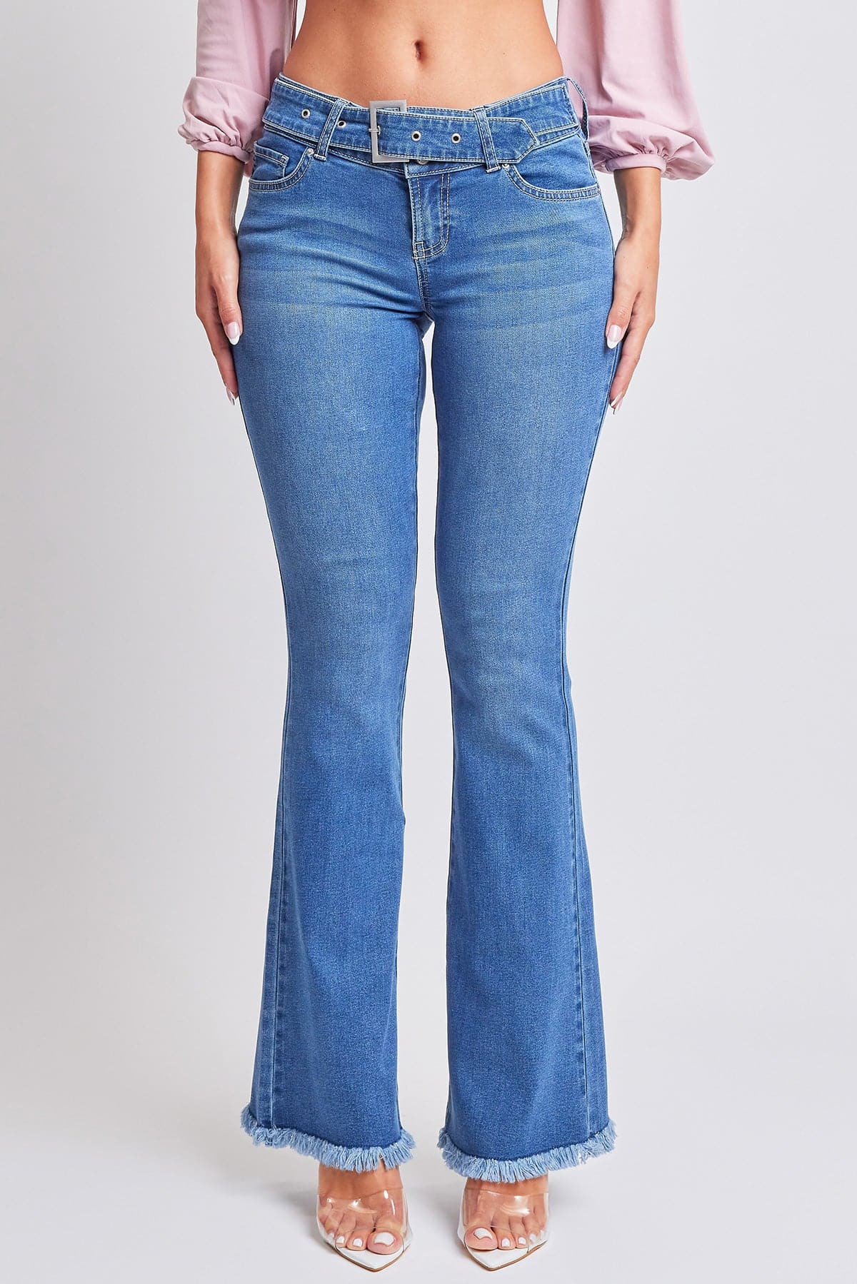 Women's Belted Flare Jeans YMI JEANS