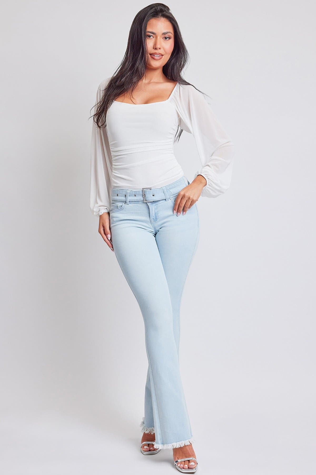 Women's Belted Flare Jeans YMI JEANS