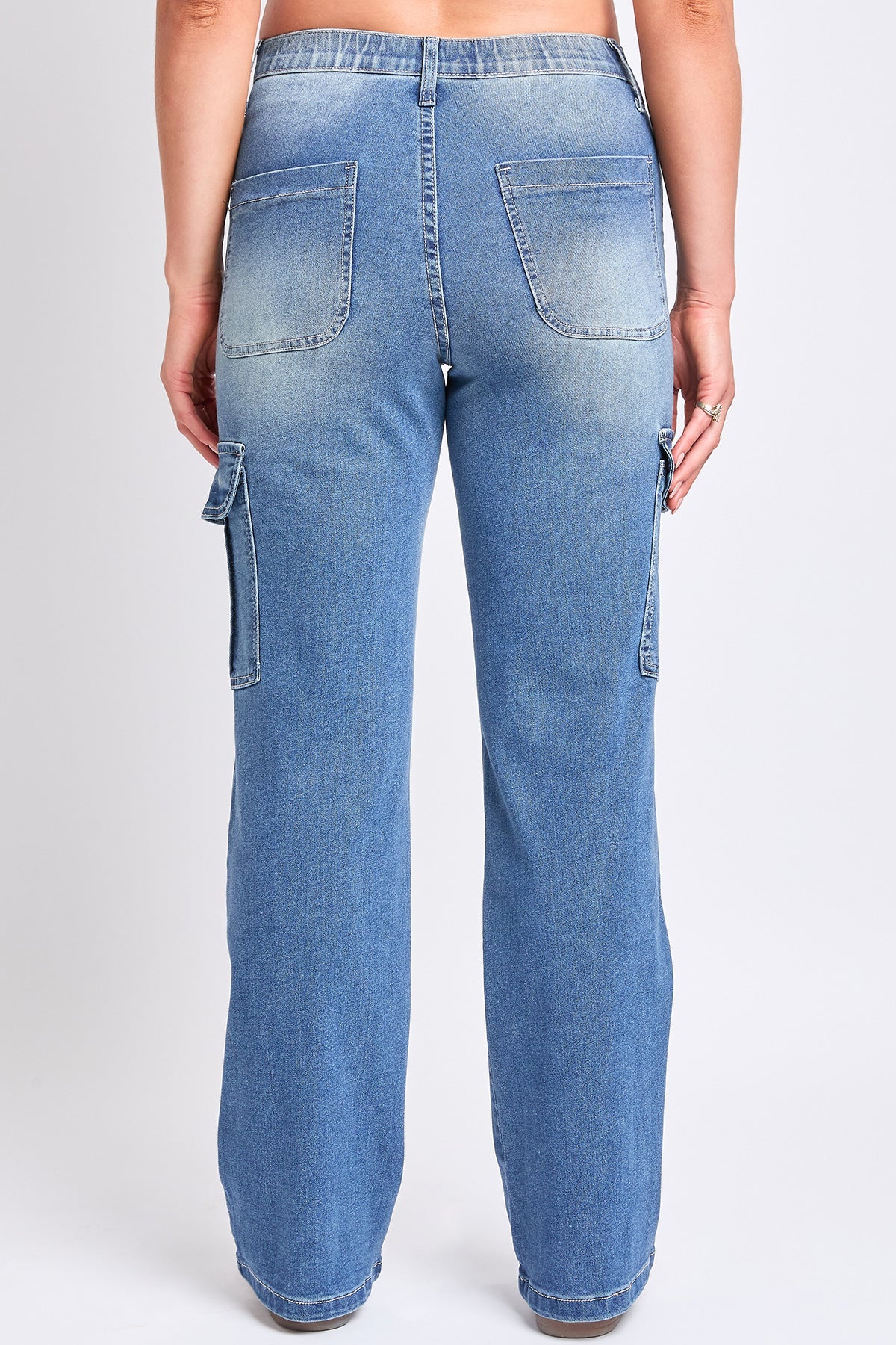 YMI JEANS Women's High Rise Elastic Waist Cargo Straight  Jeans - Complete View