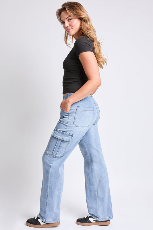 YMI JEANS Women's High Rise Elastic Waist Cargo Straight  Jeans - Main Product Image