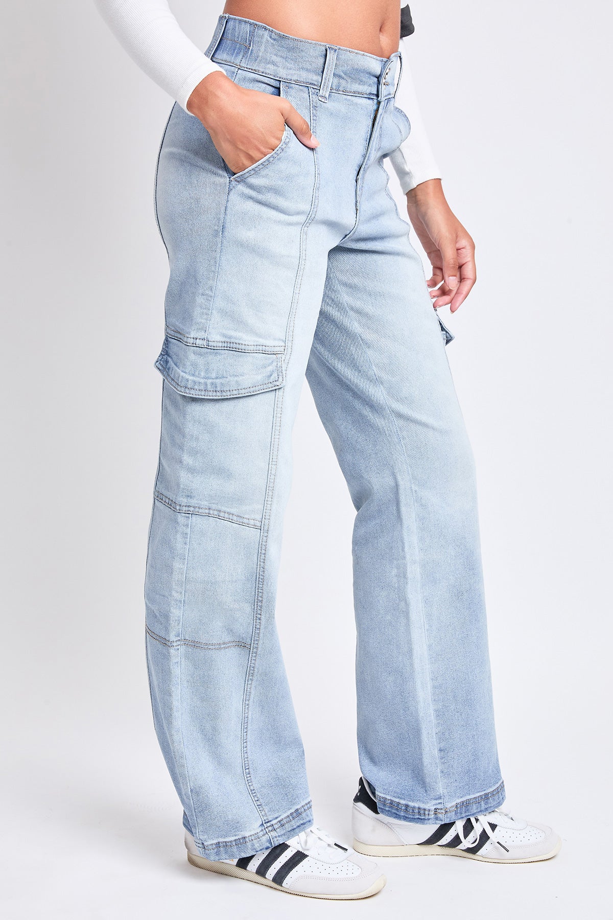 Women's High Rise Elastic Waist Straight  Cargo YMI JEANS