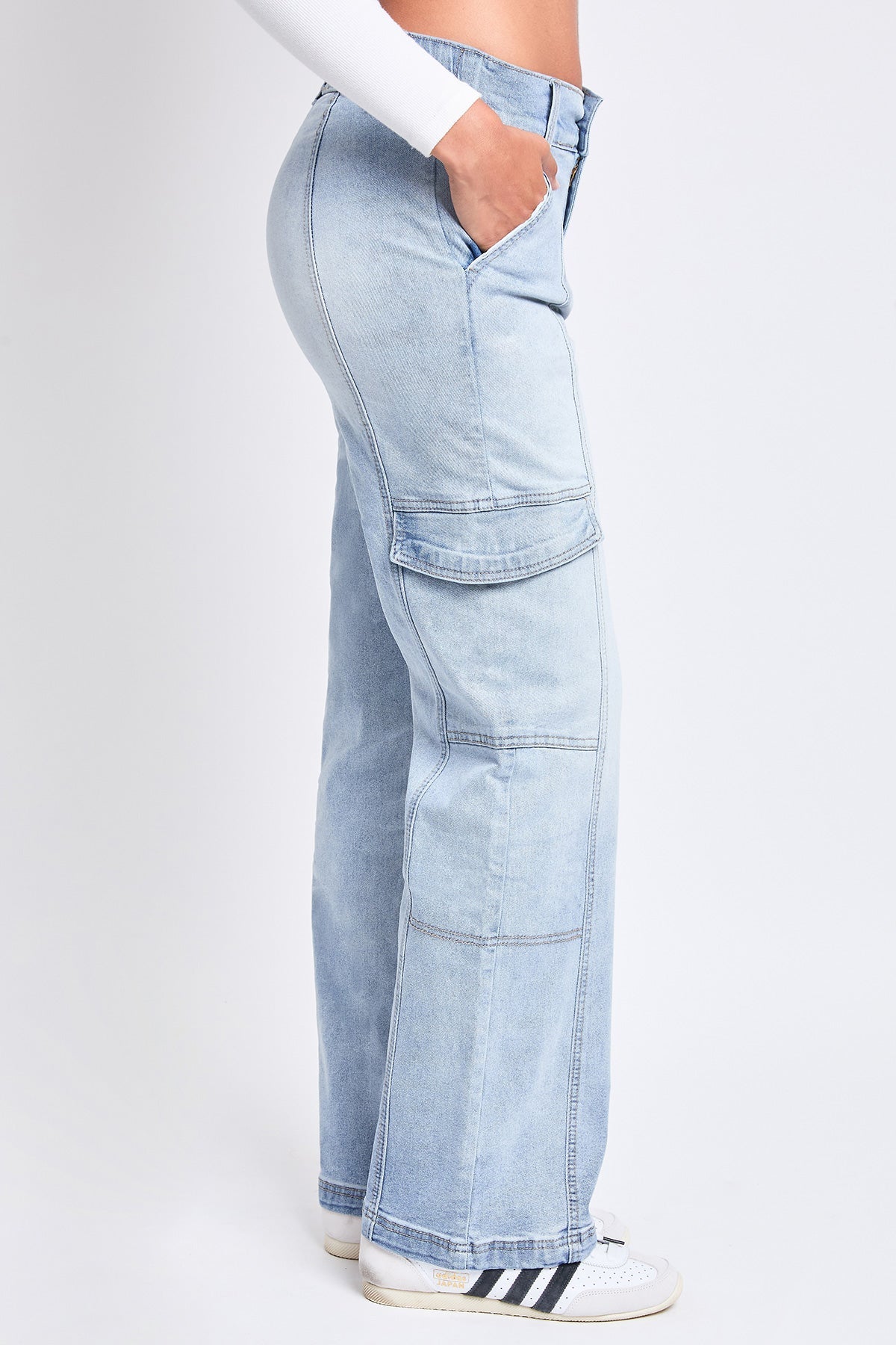 Women's High Rise Elastic Waist Straight  Cargo YMI JEANS