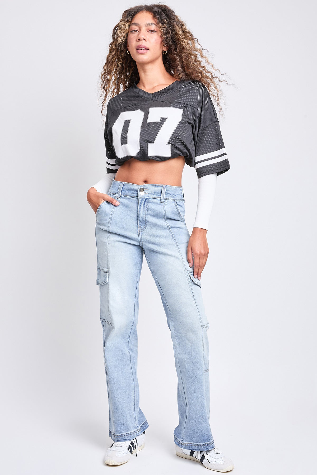 Women's High Rise Elastic Waist Straight  Cargo YMI JEANS