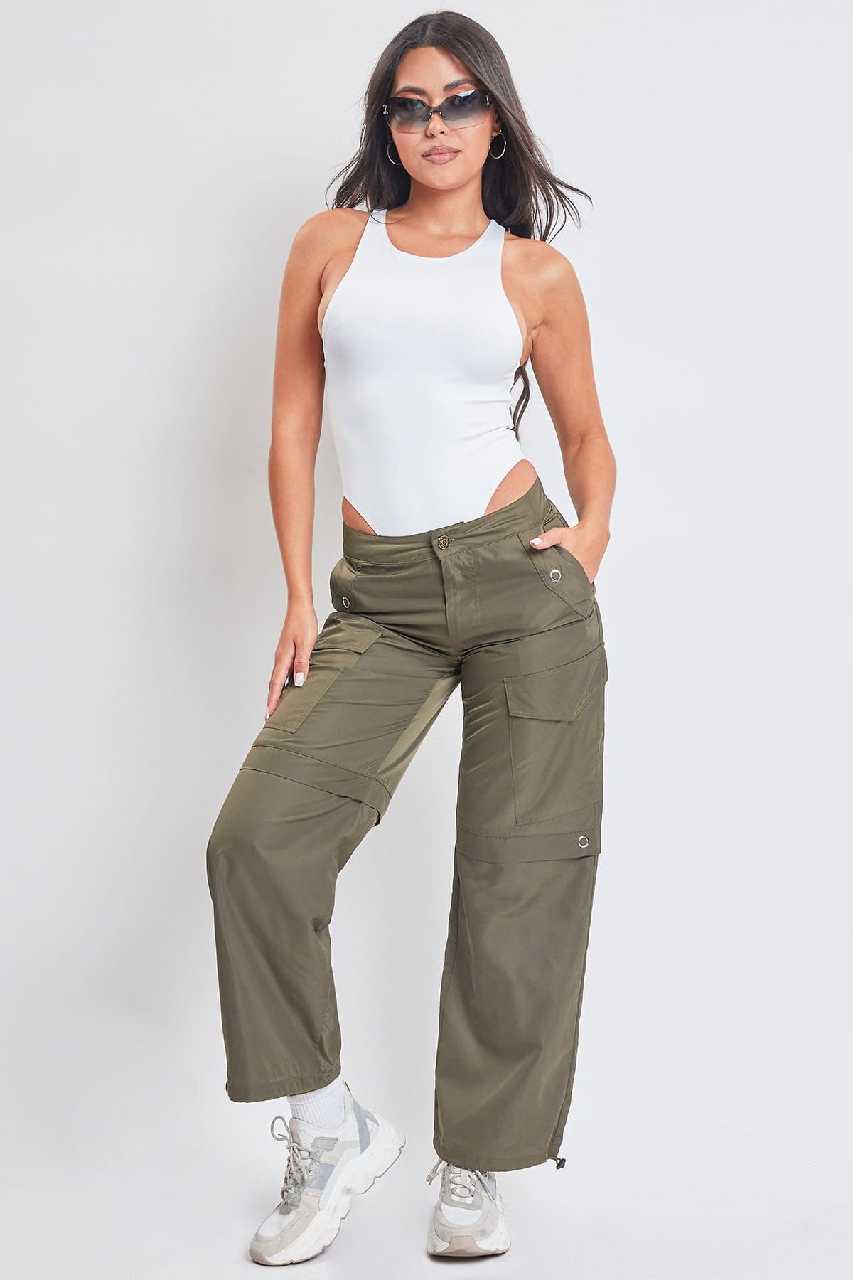 Women's  Nylon Cargo Pants With Bungee Hem YMI JEANS