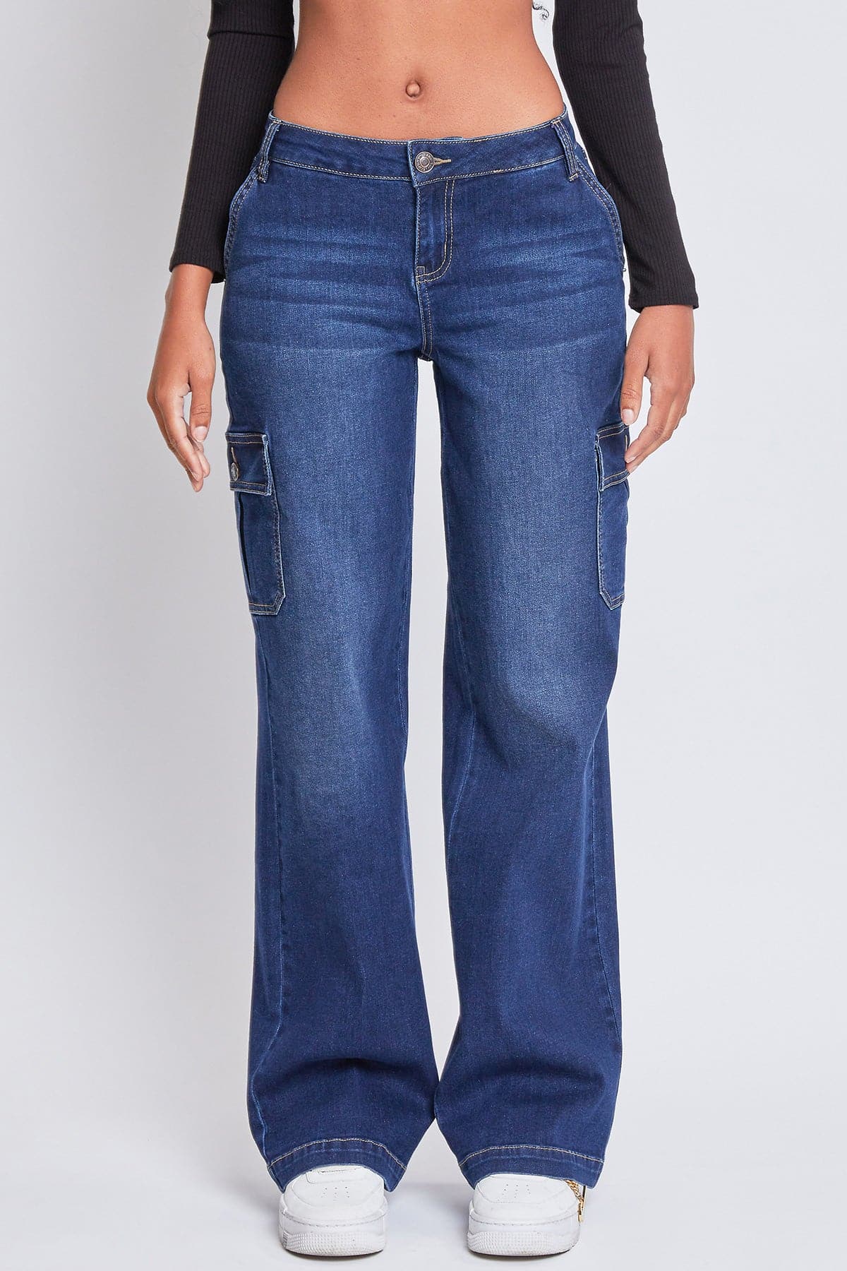 YMI JEANS Women's Straight Cargo Skater Jeans - Close Up