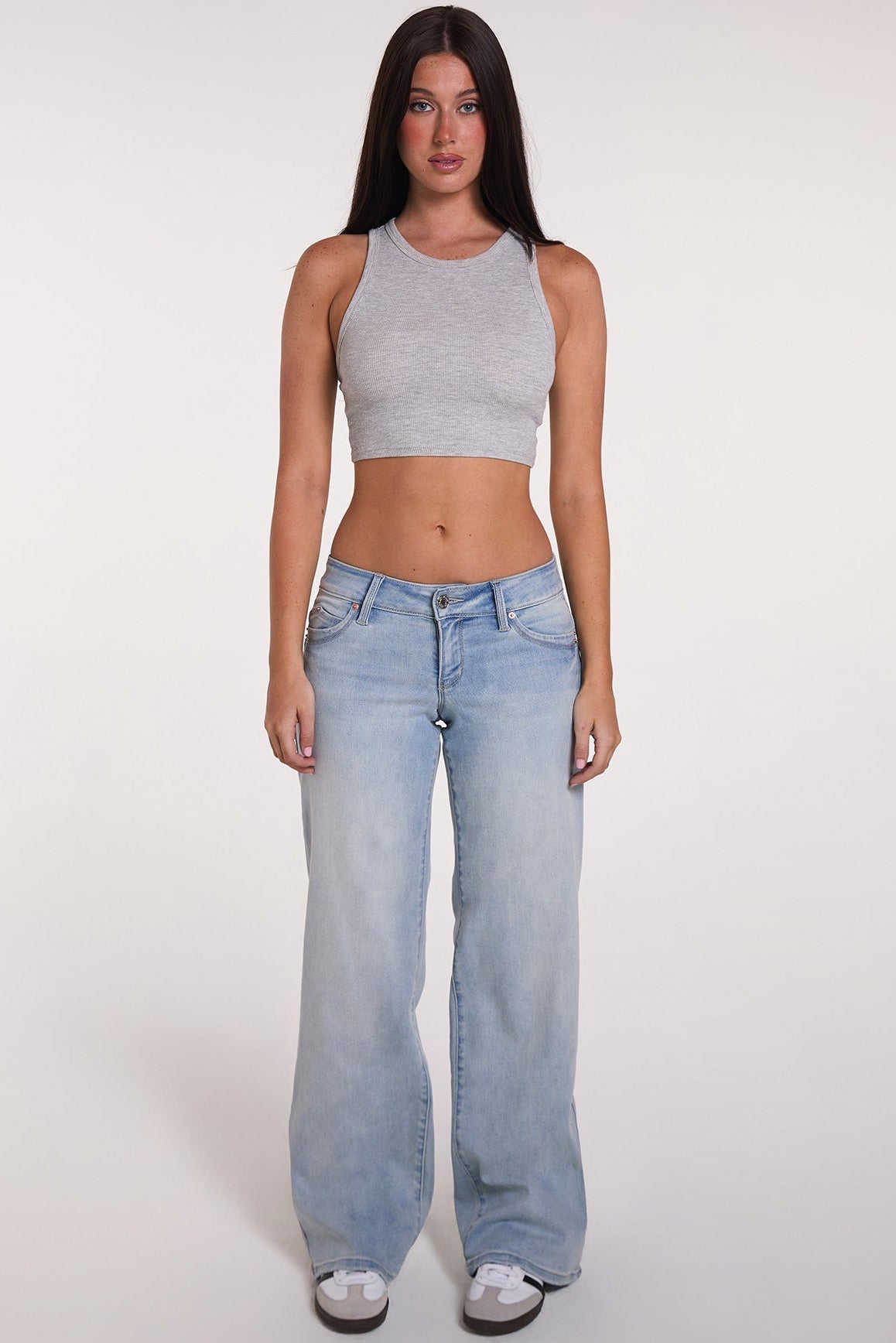 YMI JEANS Luxe Low Rise WannaBettaButt Wide Leg Jeans, detailed back view highlighting the signature shaping and premium deni