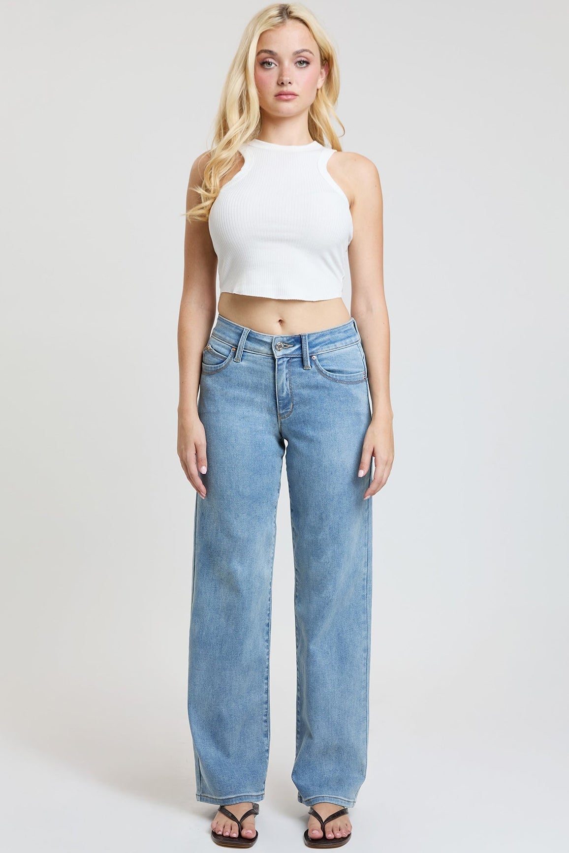 YMI JEANS Women's Luxe High Rise WannaBettaButt Straight Jeans, showcasing the flattering high-rise waist.