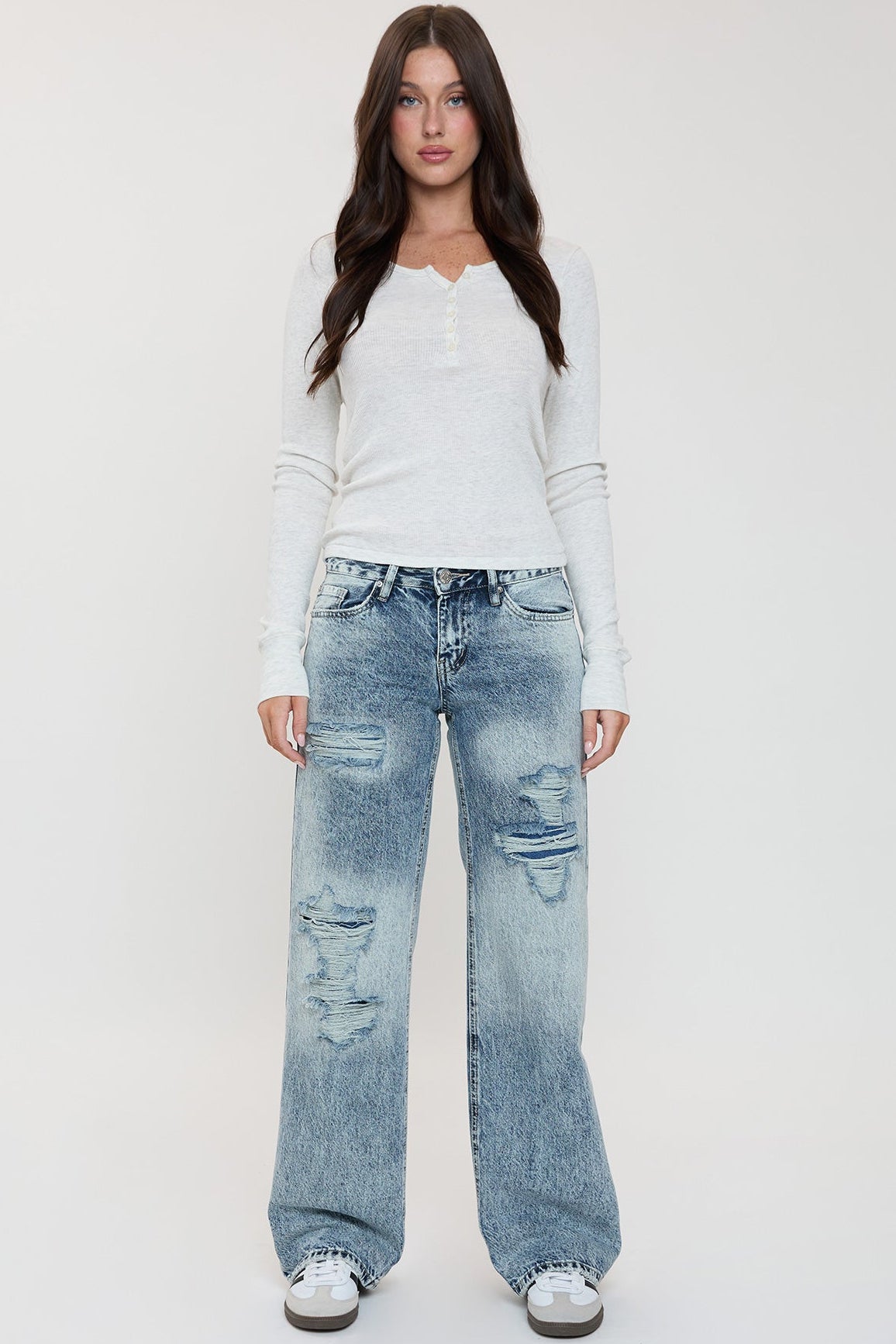 YMI JEANS Women's Low Rise Wide Leg Rigid Jeans - Main Product Image