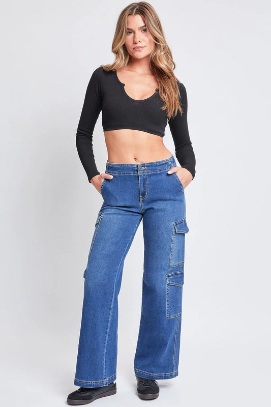 Women’s Wide Leg Double Cargo Jeans YMI JEANS