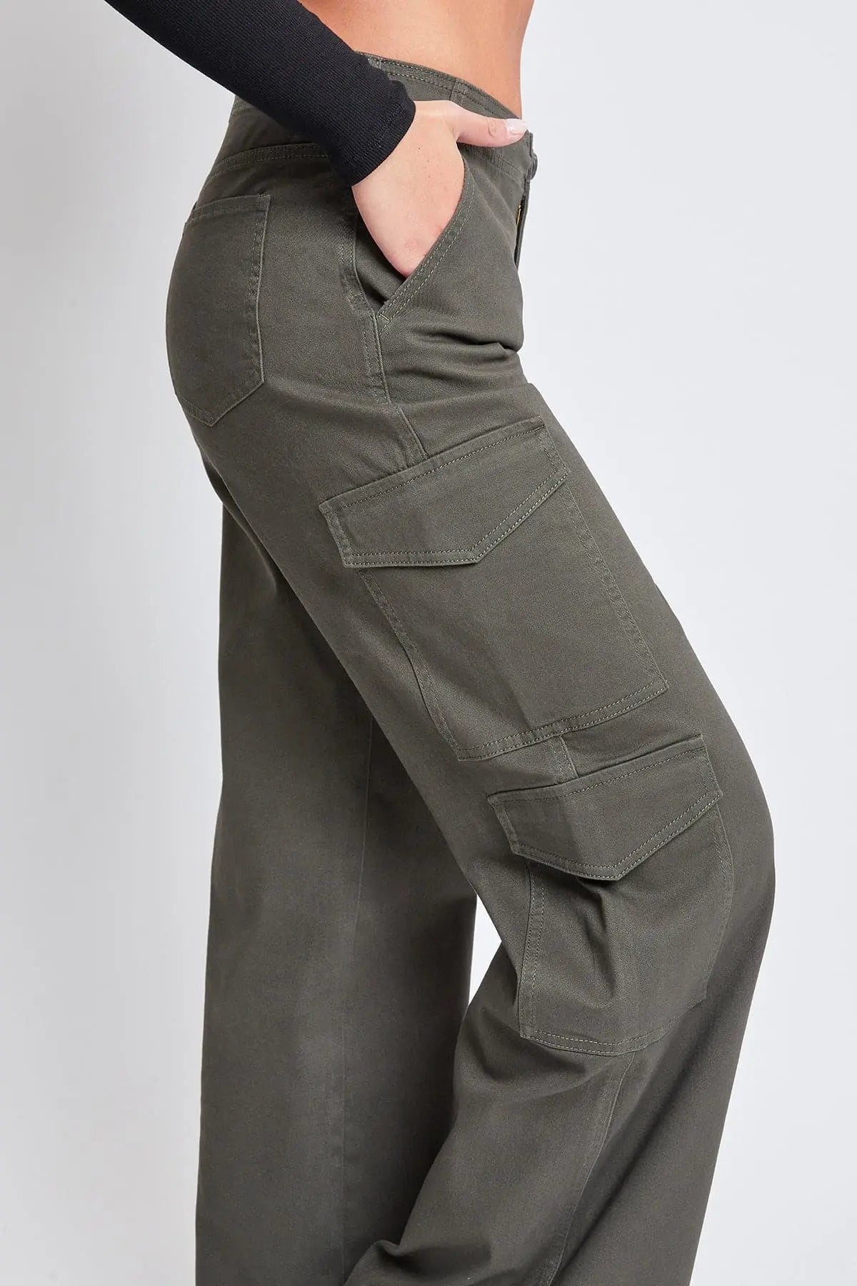 Women's High Rise Double Pocket Wide Leg Cargo Pants YMI JEANS