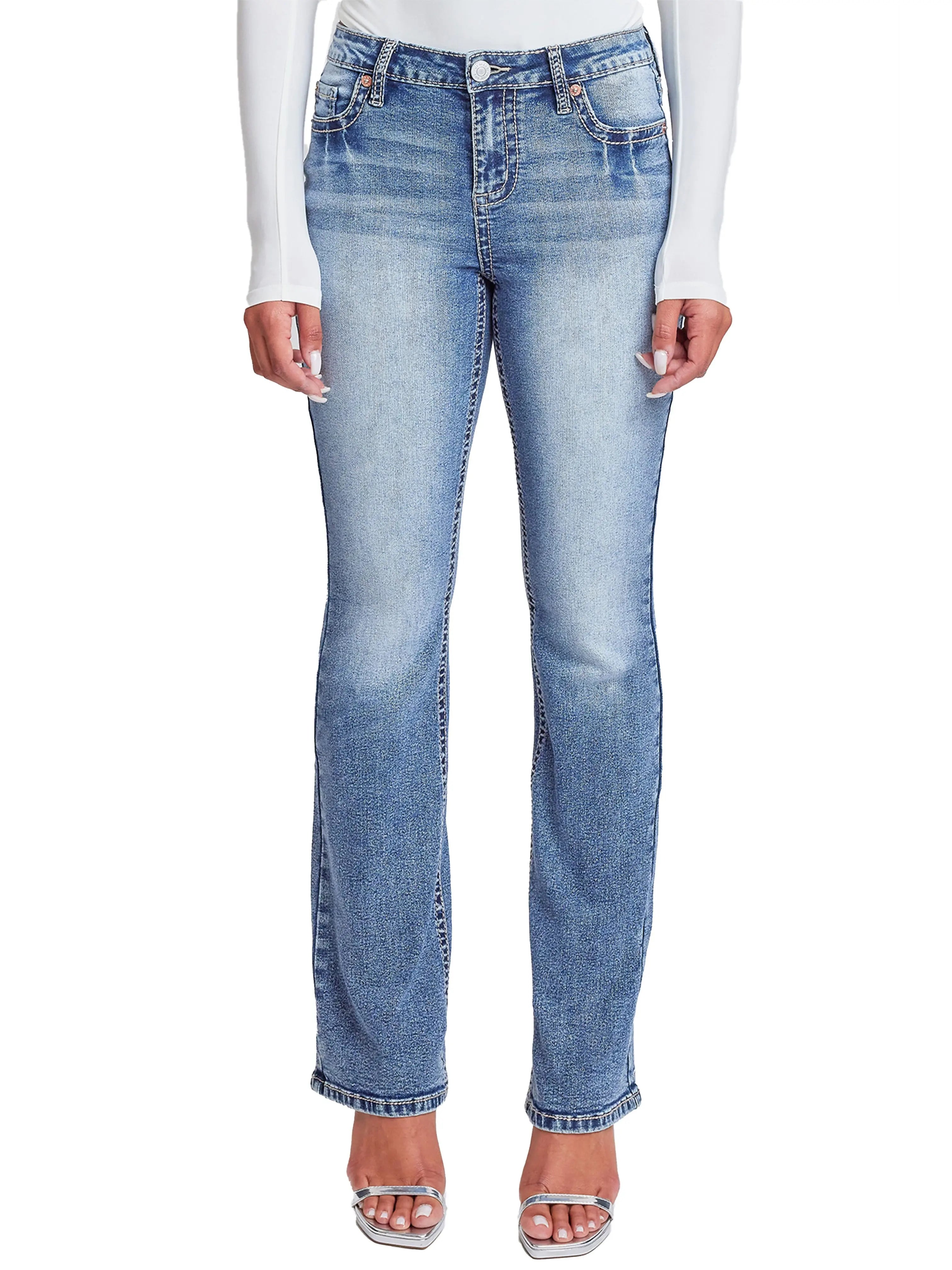 Women's Heavy Stitch Bootcut Jeans with Embroidered Pockets YMI JEANS