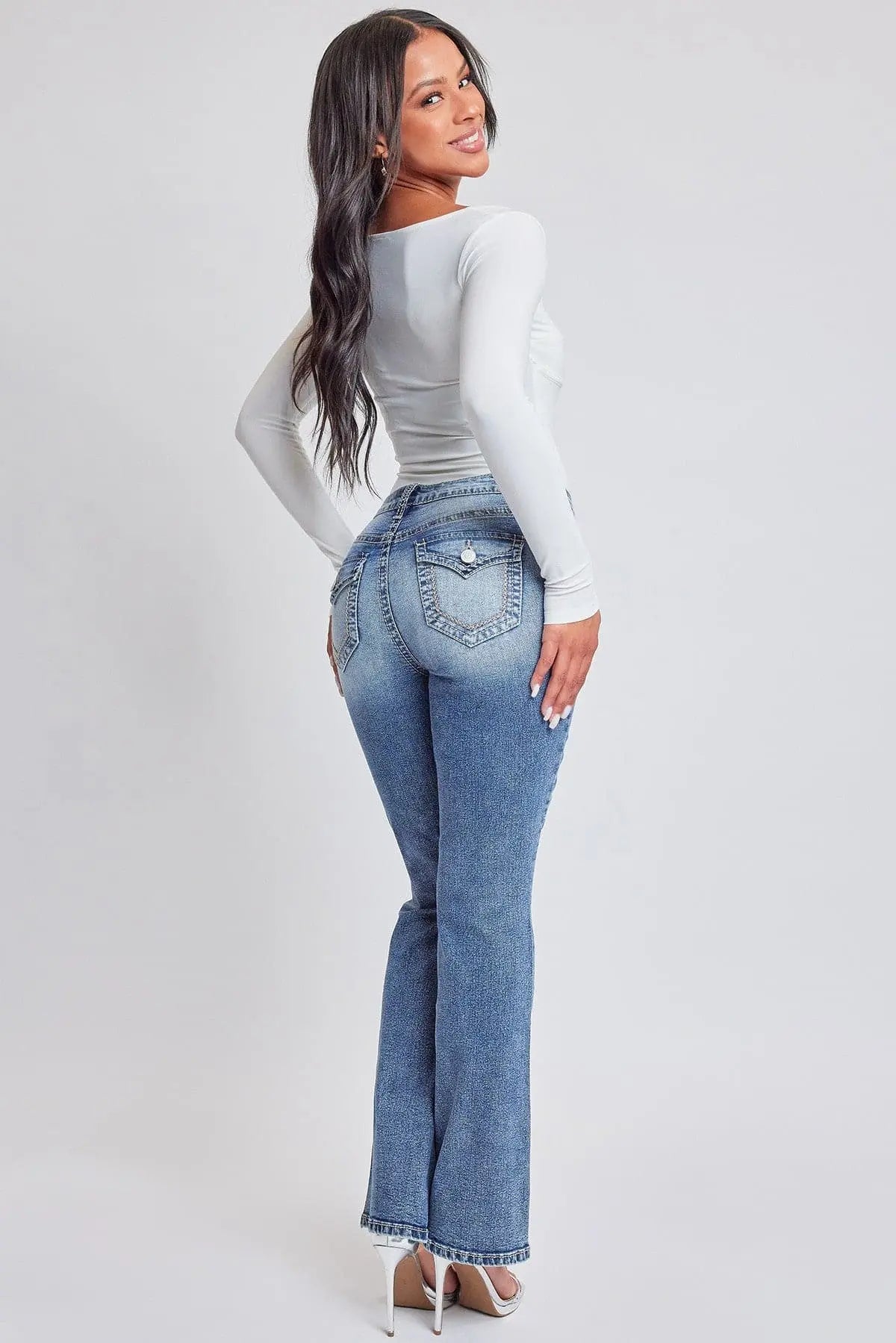 Women's Heavy Stitch Bootcut Jeans with Embroidered Pockets YMI JEANS