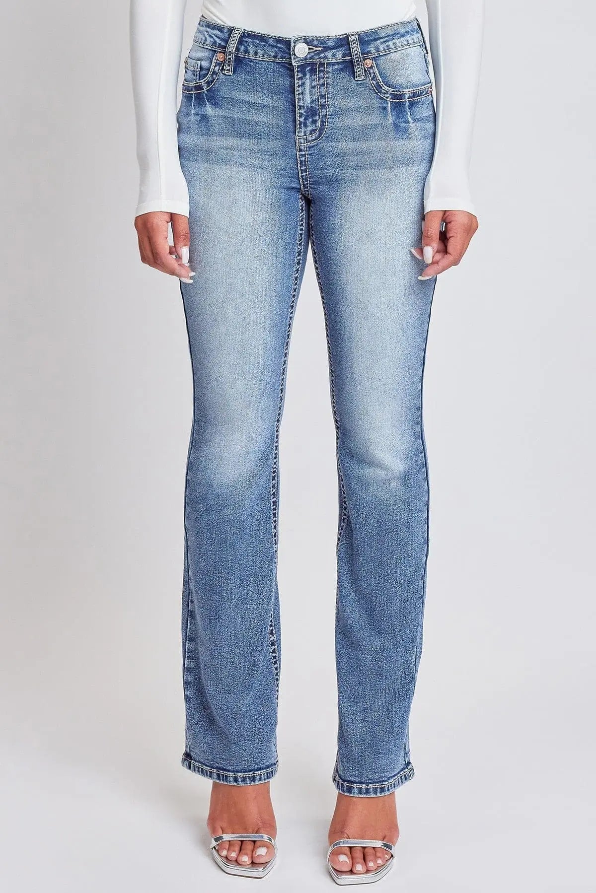 Women's Heavy Stitch Bootcut Jeans with Embroidered Pockets YMI JEANS