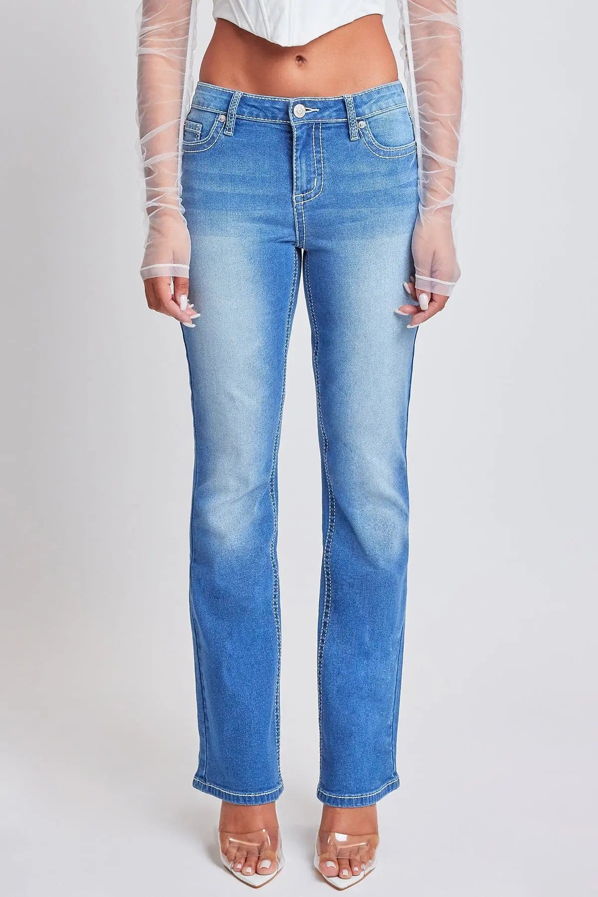 Women's Heavy Stitch Bootcut Jeans with Embroidered Pockets YMI JEANS