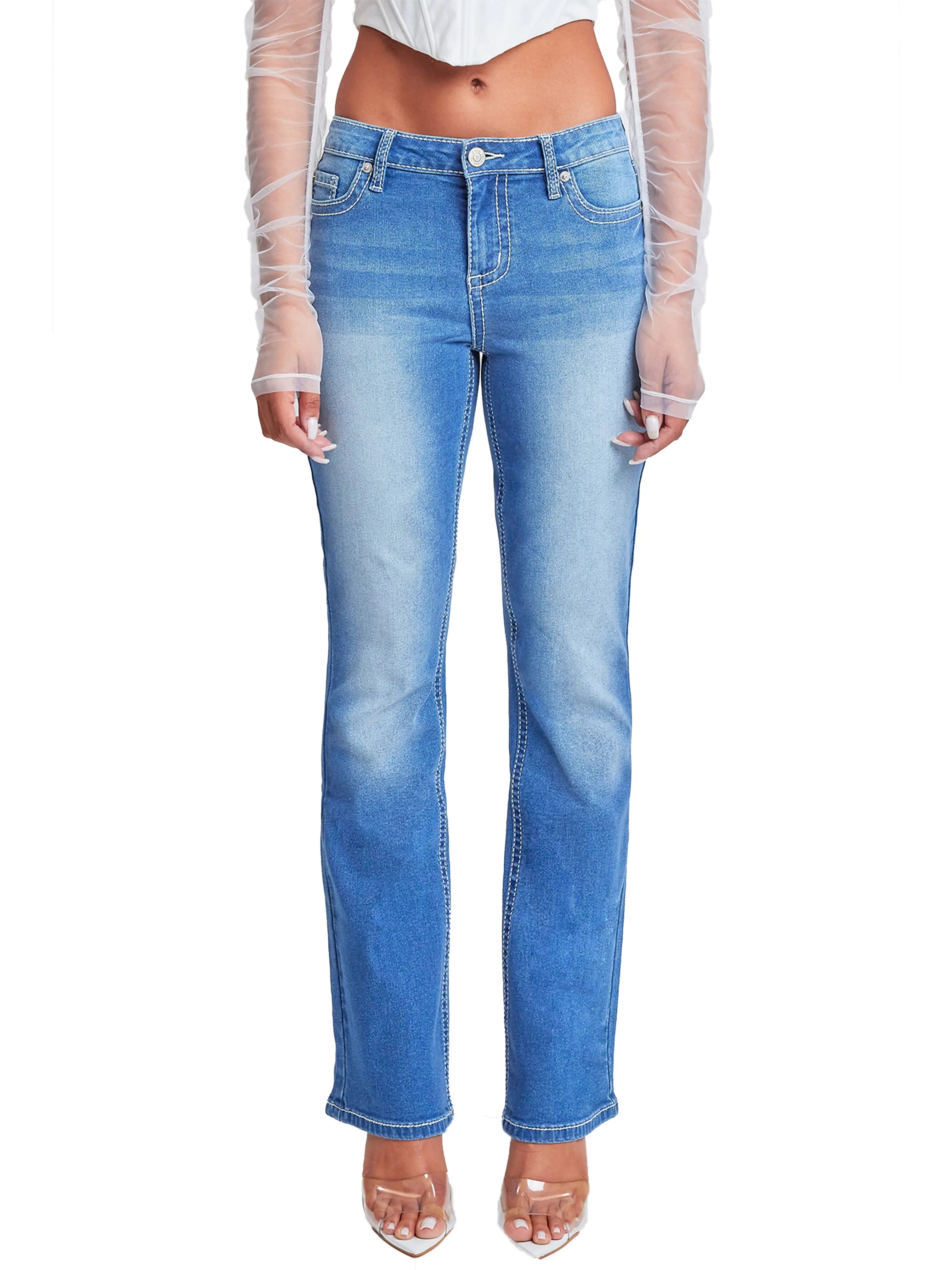 Women's Heavy Stitch Bootcut Jeans with Embroidered Pockets YMI JEANS