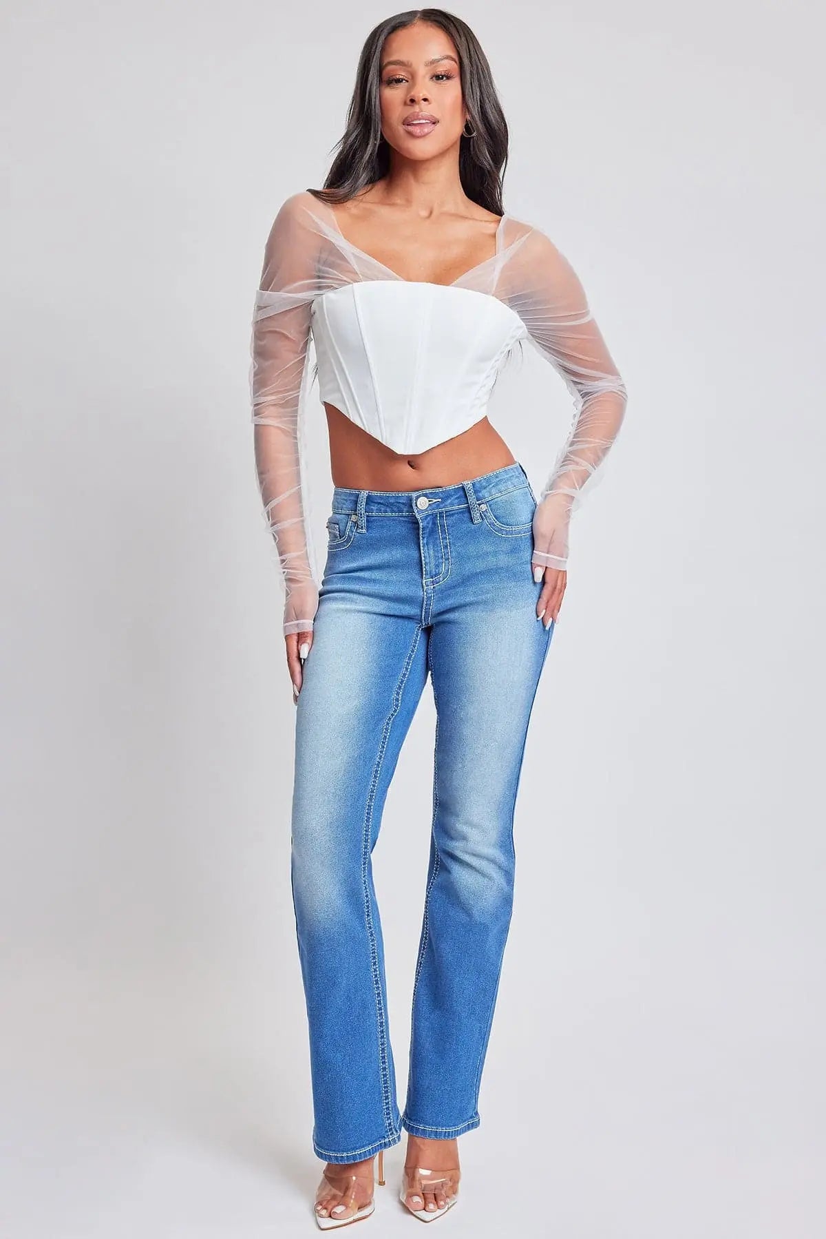 Women's Heavy Stitch Bootcut Jeans with Embroidered Pockets YMI JEANS