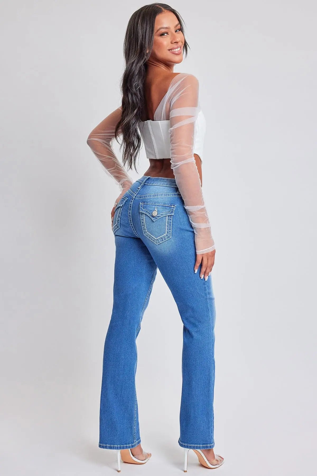 Women's Heavy Stitch Bootcut Jeans with Embroidered Pockets YMI JEANS