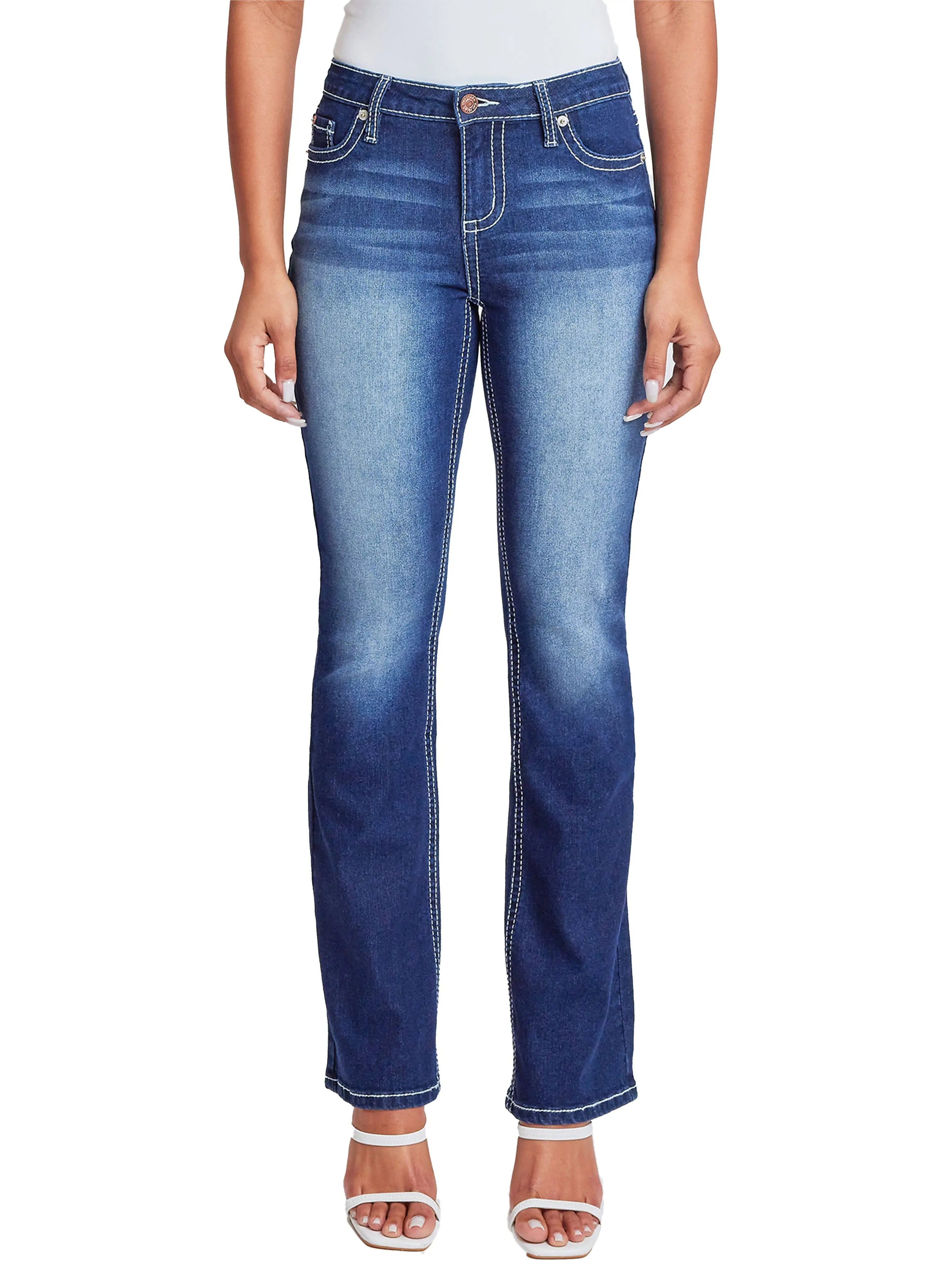 Women's Heavy Stitch Bootcut Jeans with Embroidered Pockets YMI JEANS