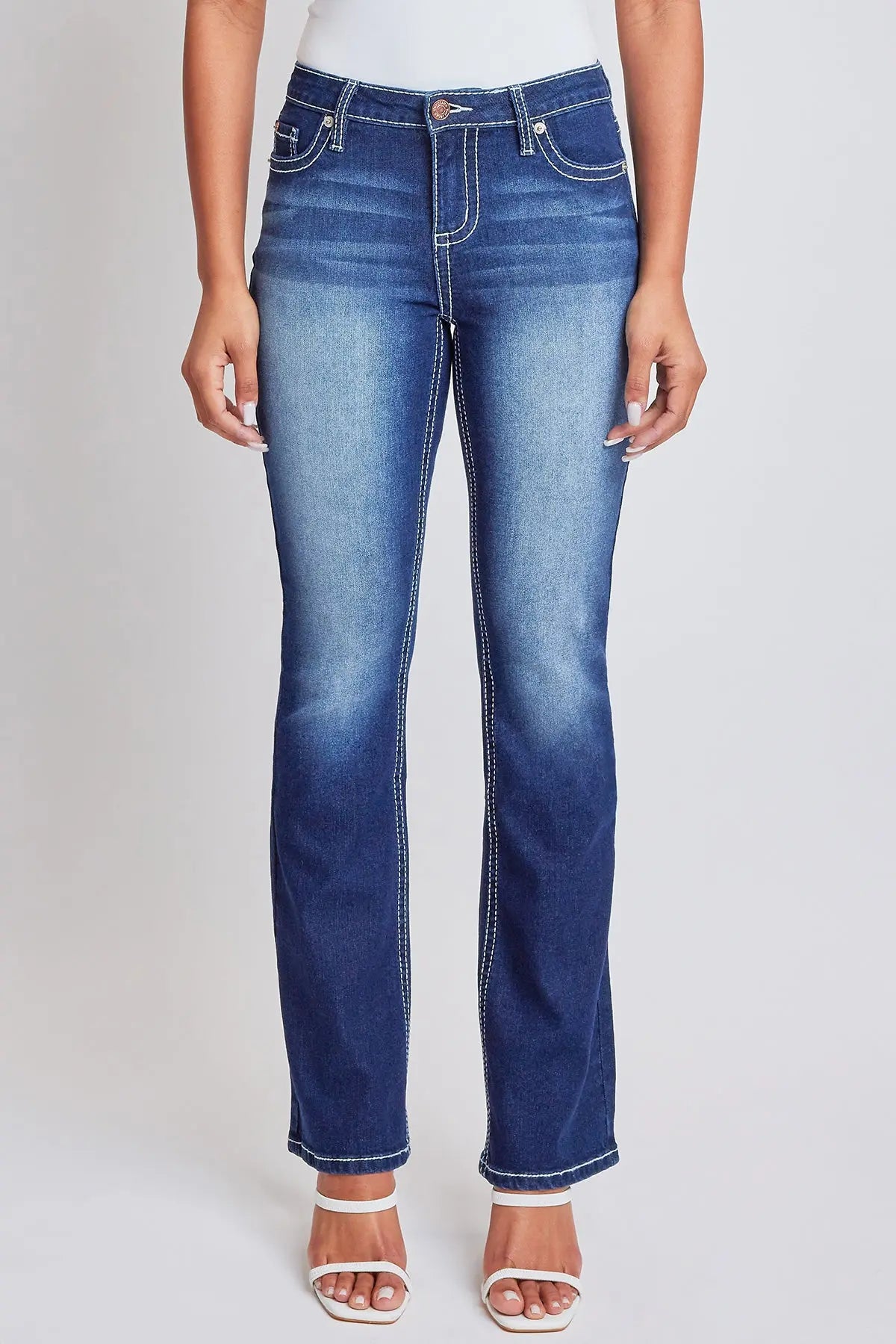Women's Heavy Stitch Bootcut Jeans with Embroidered Pockets YMI JEANS