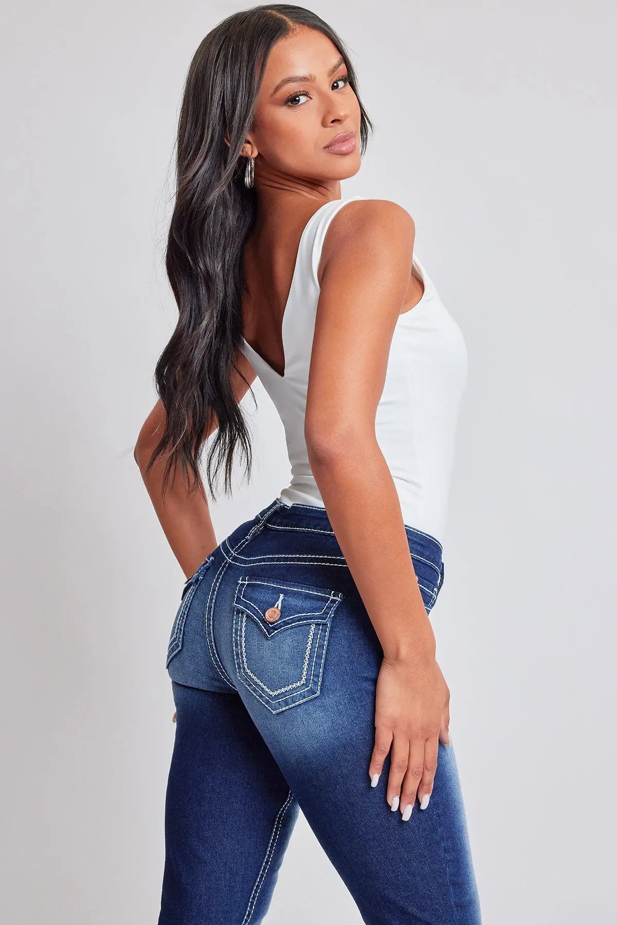 Women's Heavy Stitch Bootcut Jeans with Embroidered Pockets YMI JEANS