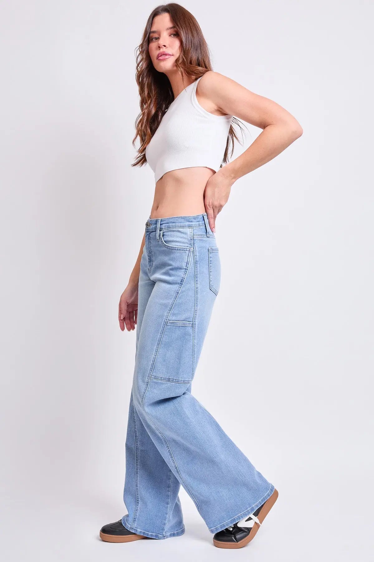 Women's High Rise Wide Leg Cargo Jeans YMI JEANS