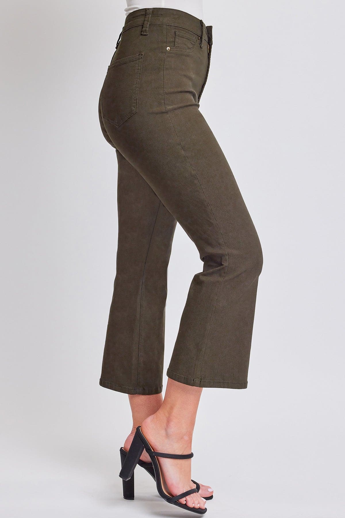 Close-up detail of the YMI JEANS Women's Hyperstretch Cropped Kick Flare Pants, showcasing the quality material and stitching