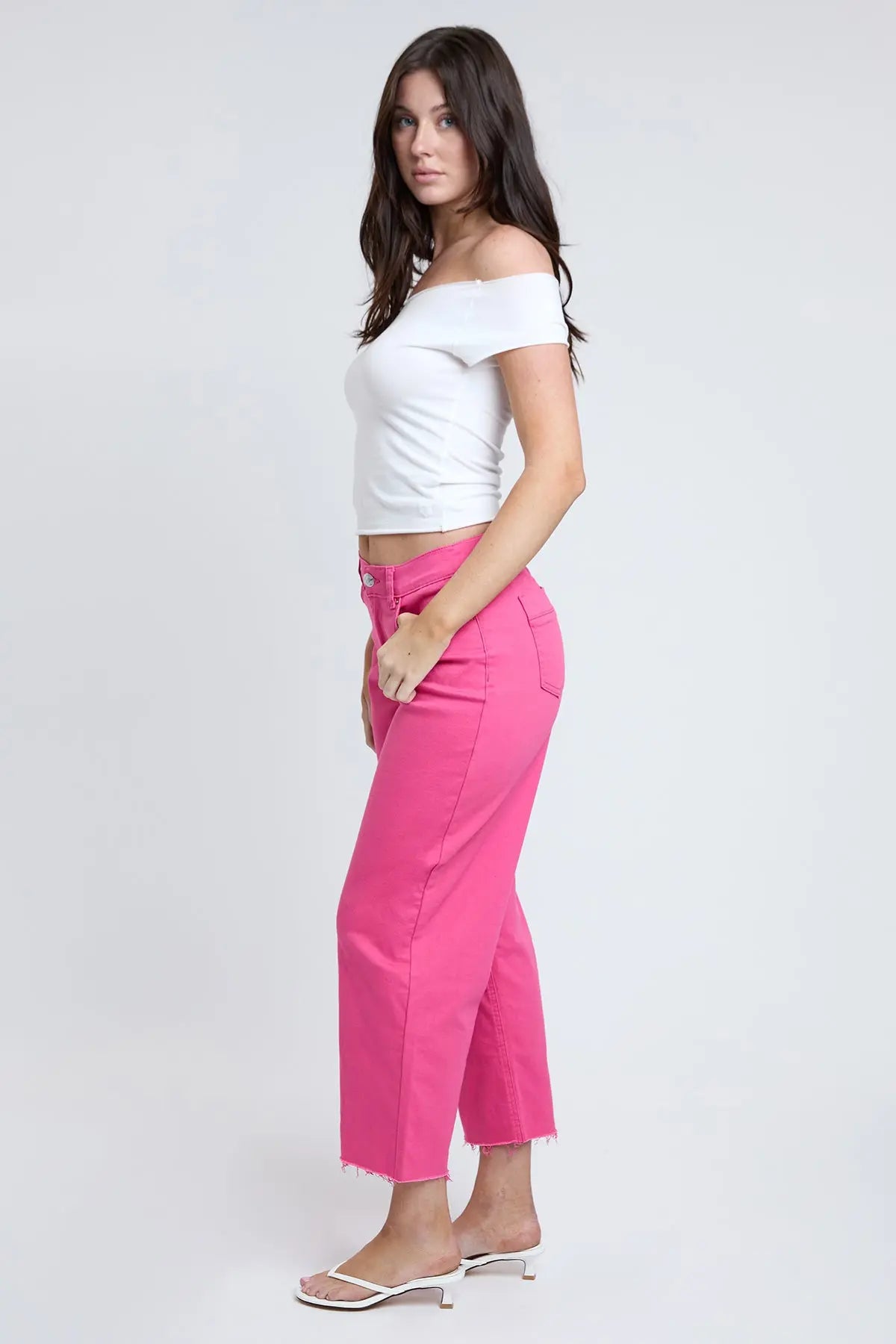 Women's High Rise Cropped Trouser Jeans Wide Leg Fit YMI JEANS