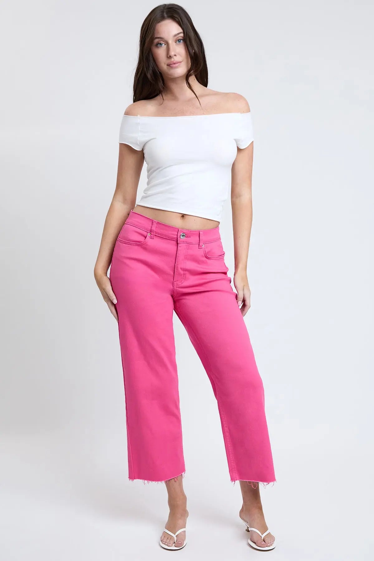 Women's High Rise Cropped Trouser Jeans Wide Leg Fit YMI JEANS