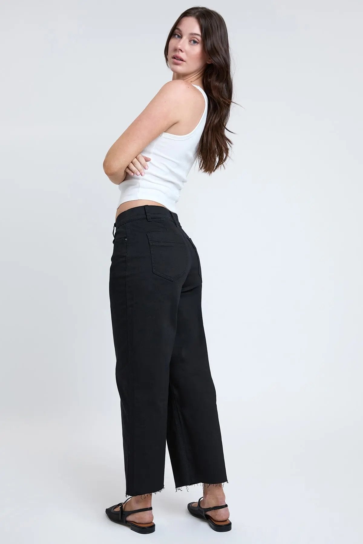 Women's High Rise Cropped Trouser Jeans Wide Leg Fit - Love Salve