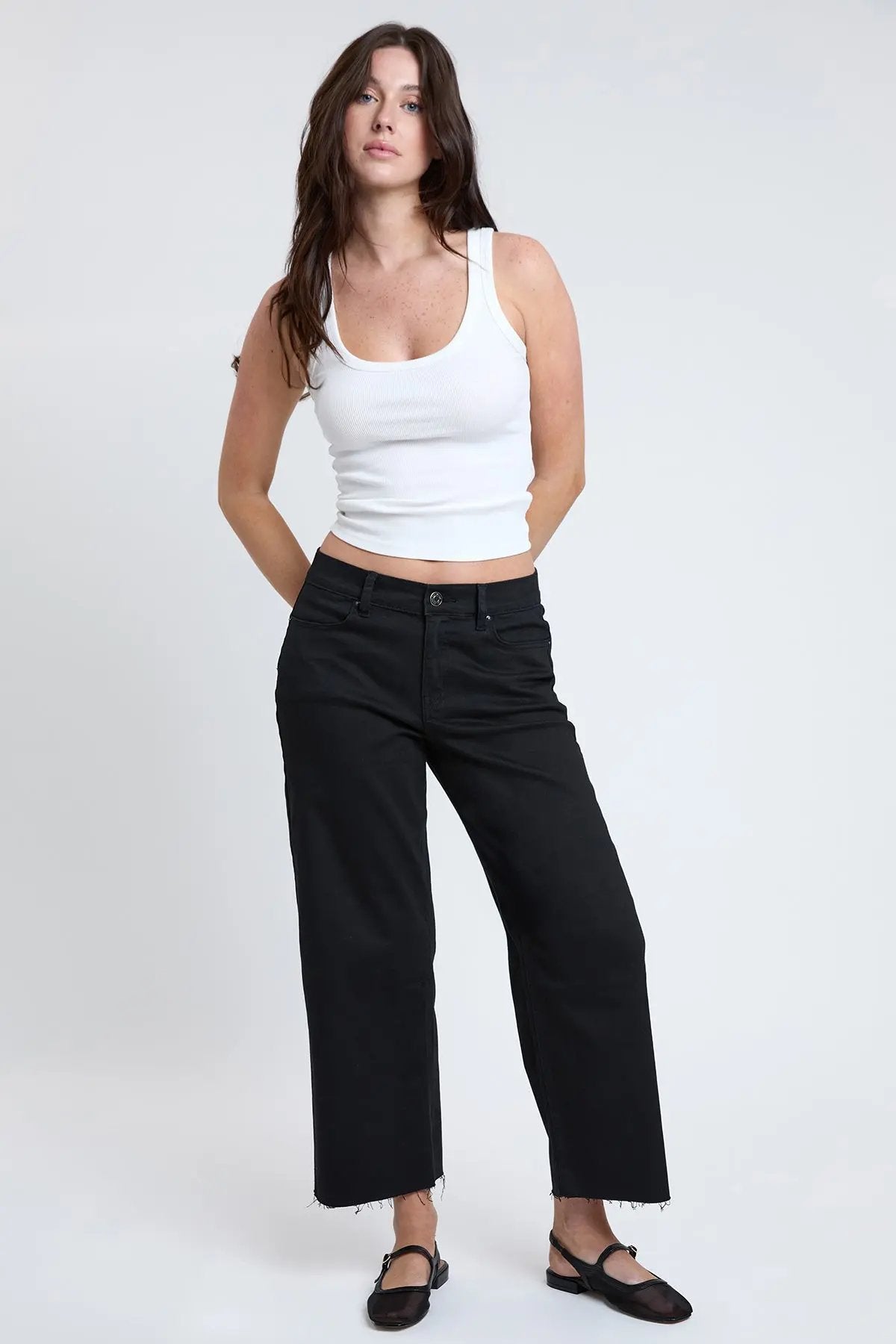 Women's High Rise Cropped Trouser Jeans Wide Leg Fit - Love Salve