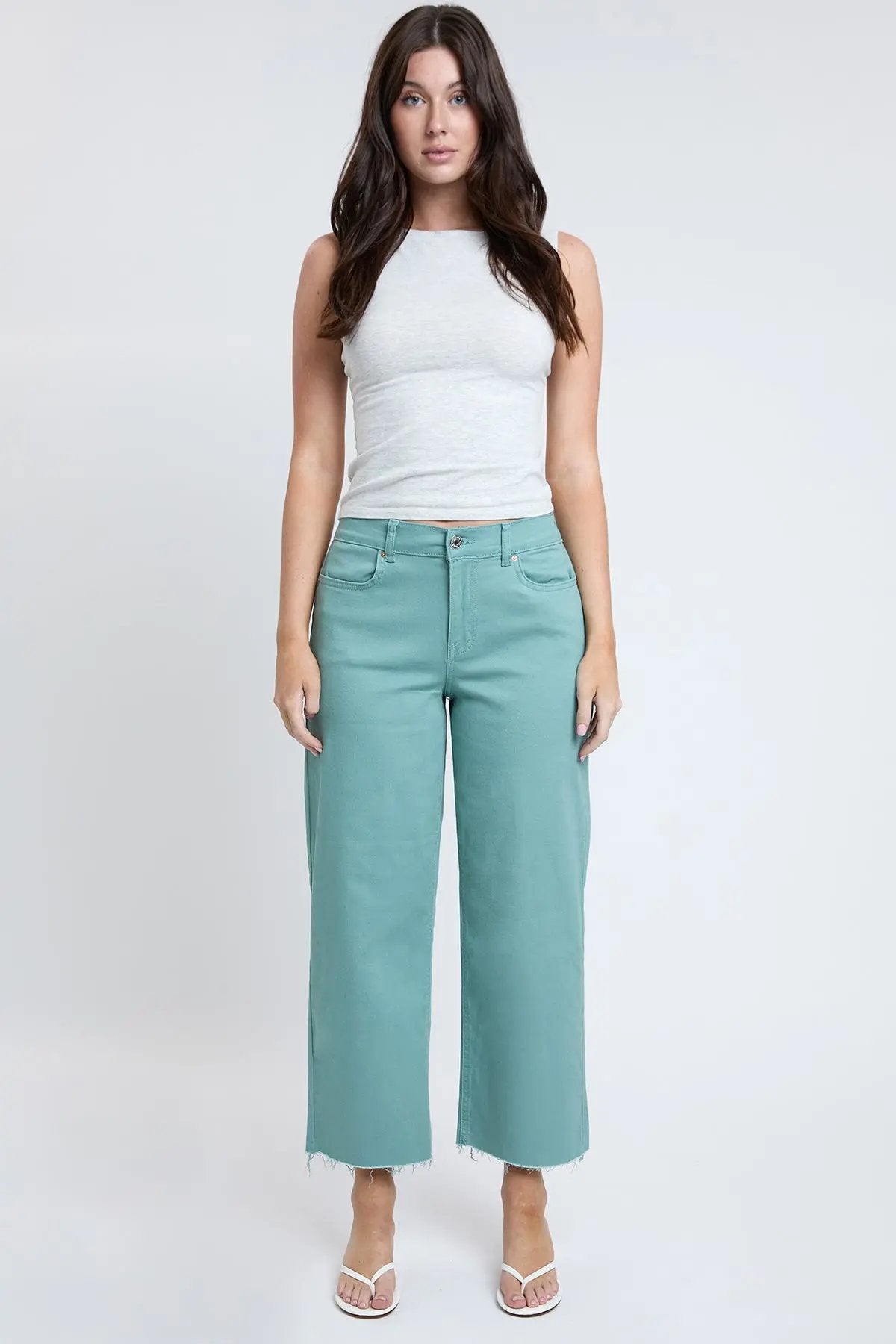 Women's High Rise Cropped Trouser Jeans Wide Leg Fit - Love Salve
