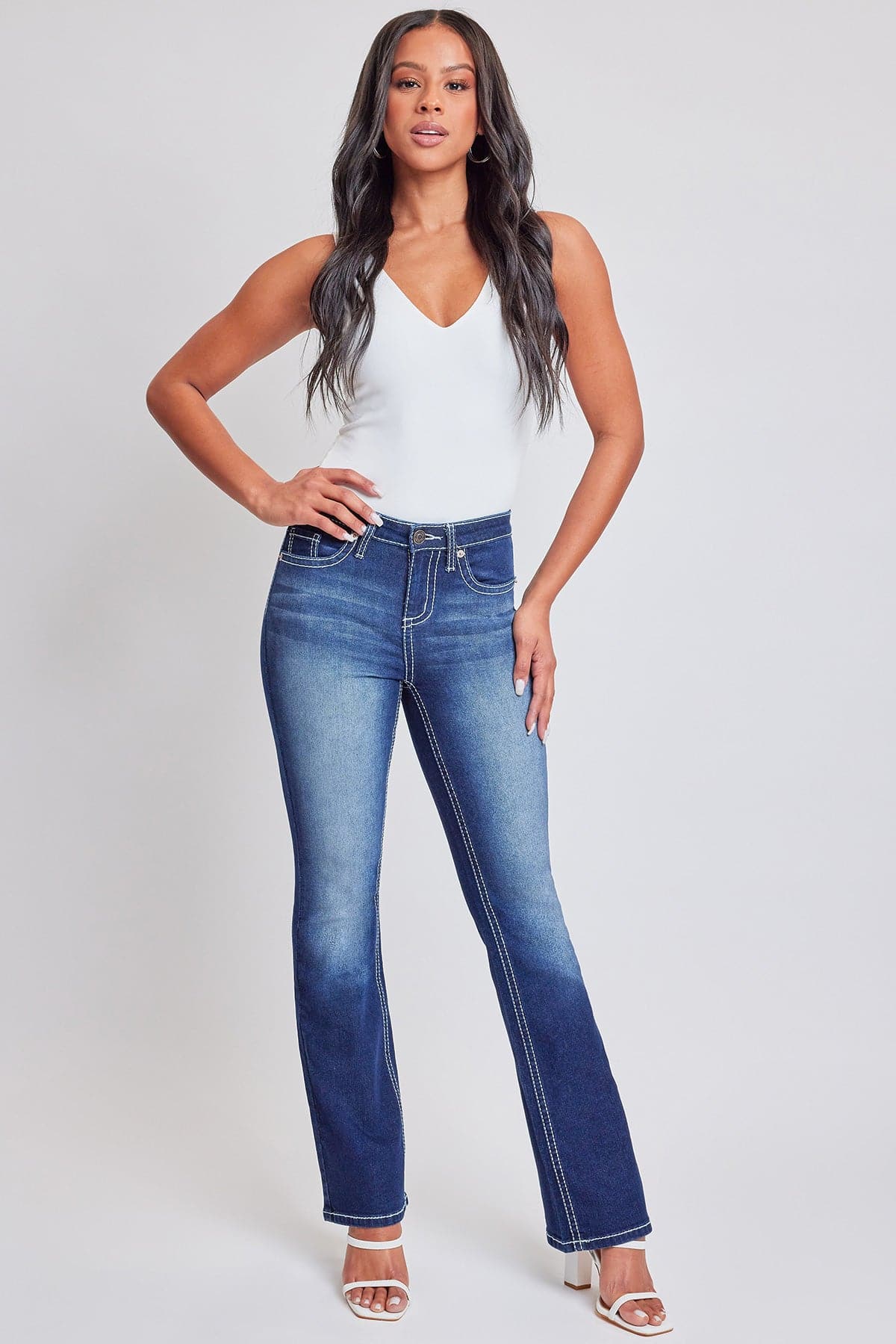 Women's Heavy Stitch Mid Rise Bootcut w/ Embroidery YMI JEANS
