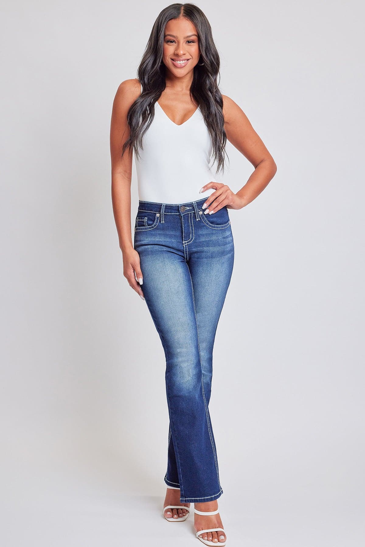 Women's Heavy Stitch Mid Rise Bootcut w/ Embroidery YMI JEANS