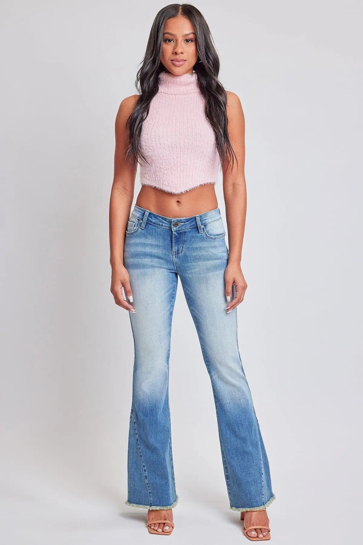 Women's Low Rise Fray Hem Flare Jeans YMI JEANS