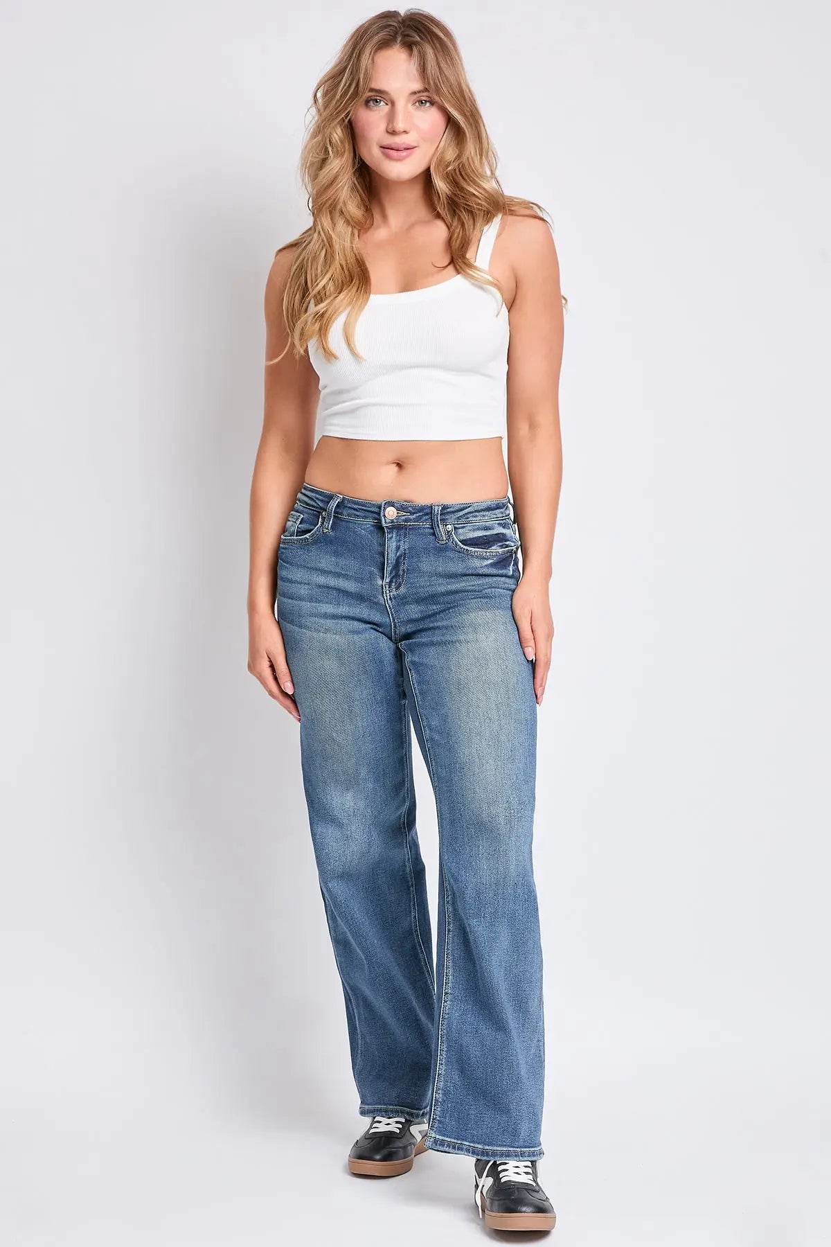 Women's Luxe Mid Rise Wide Leg Jeans YMI JEANS