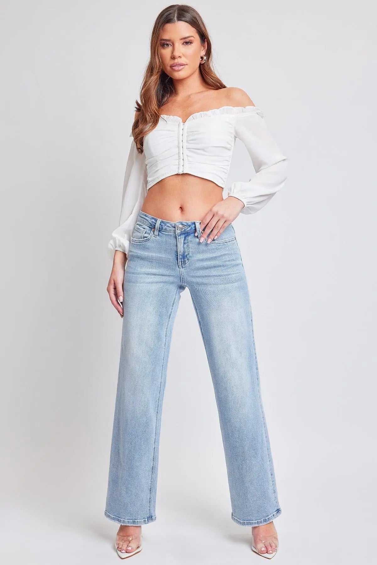 Women's Luxe Mid Rise Wide Leg Jeans YMI JEANS