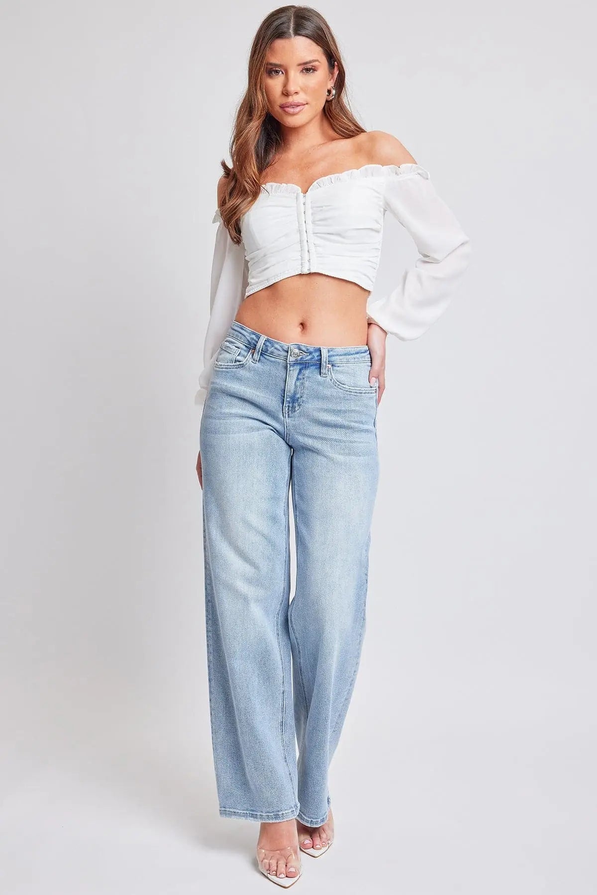 Women's Luxe Mid Rise Wide Leg Jeans YMI JEANS