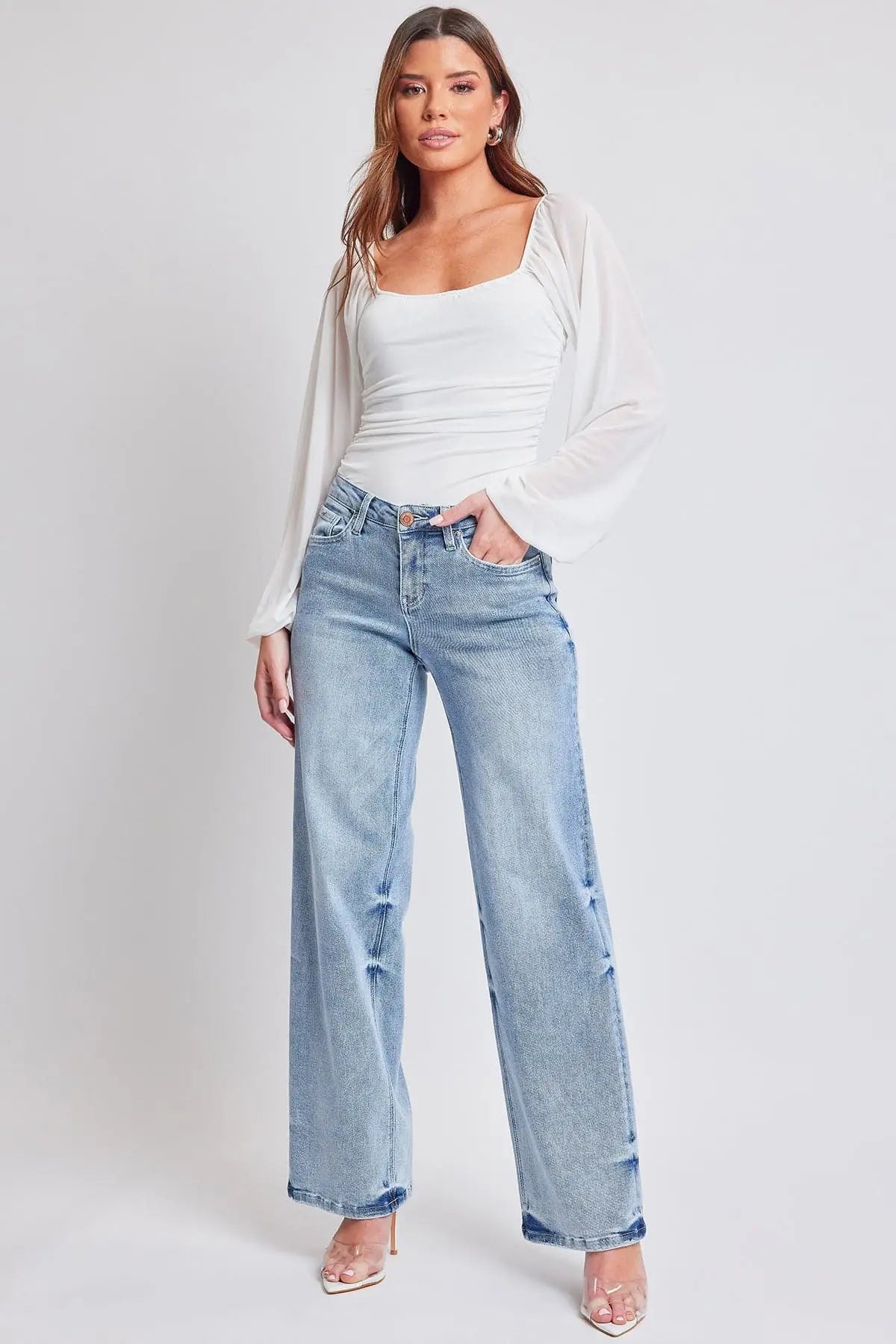 Women's Luxe Mid Rise Wide Leg Jeans YMI JEANS