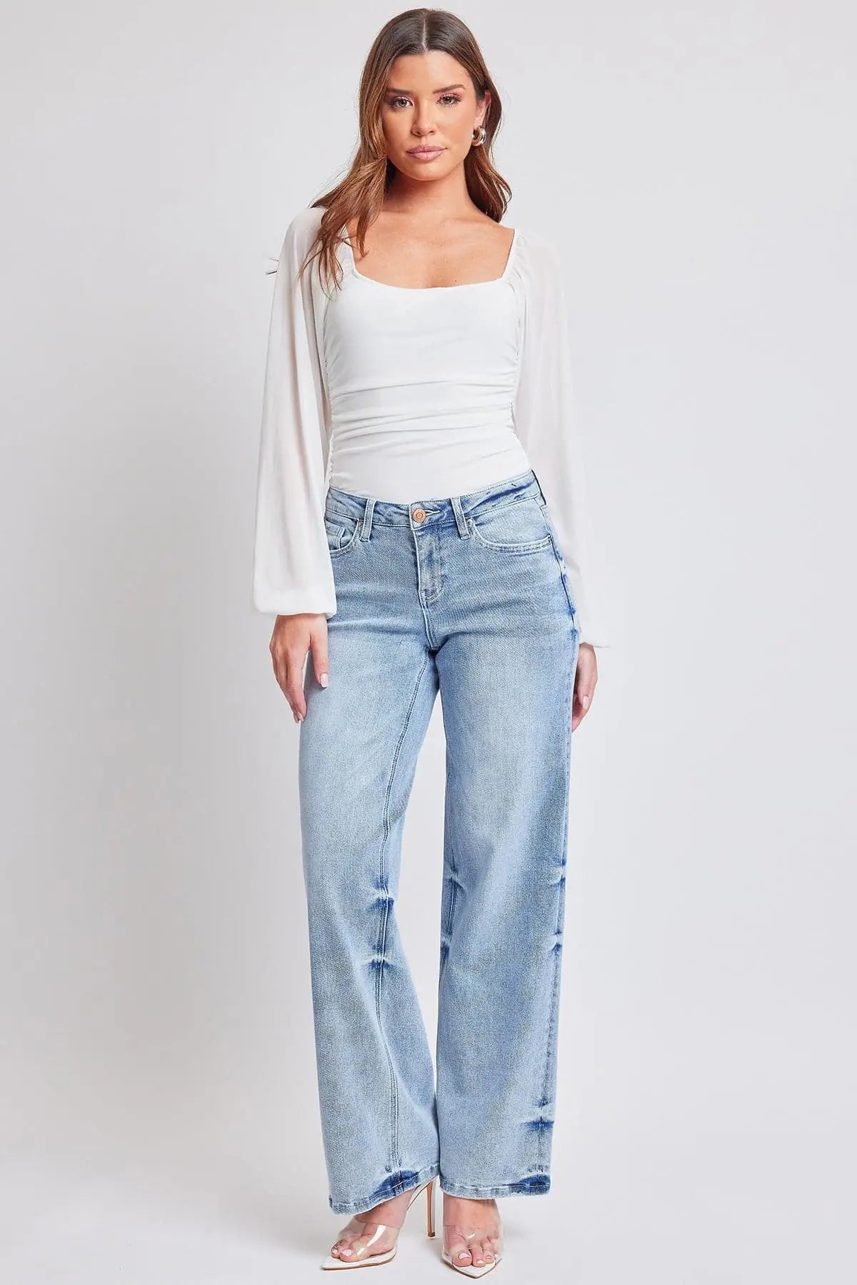 Women's Luxe Mid Rise Wide Leg Jeans YMI JEANS
