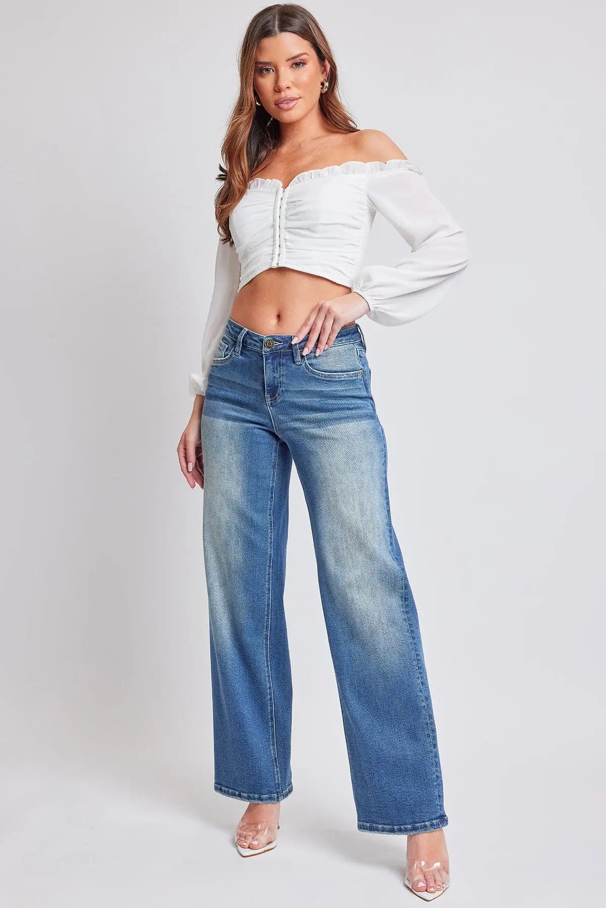 Women's Luxe Mid Rise Wide Leg Jeans YMI JEANS