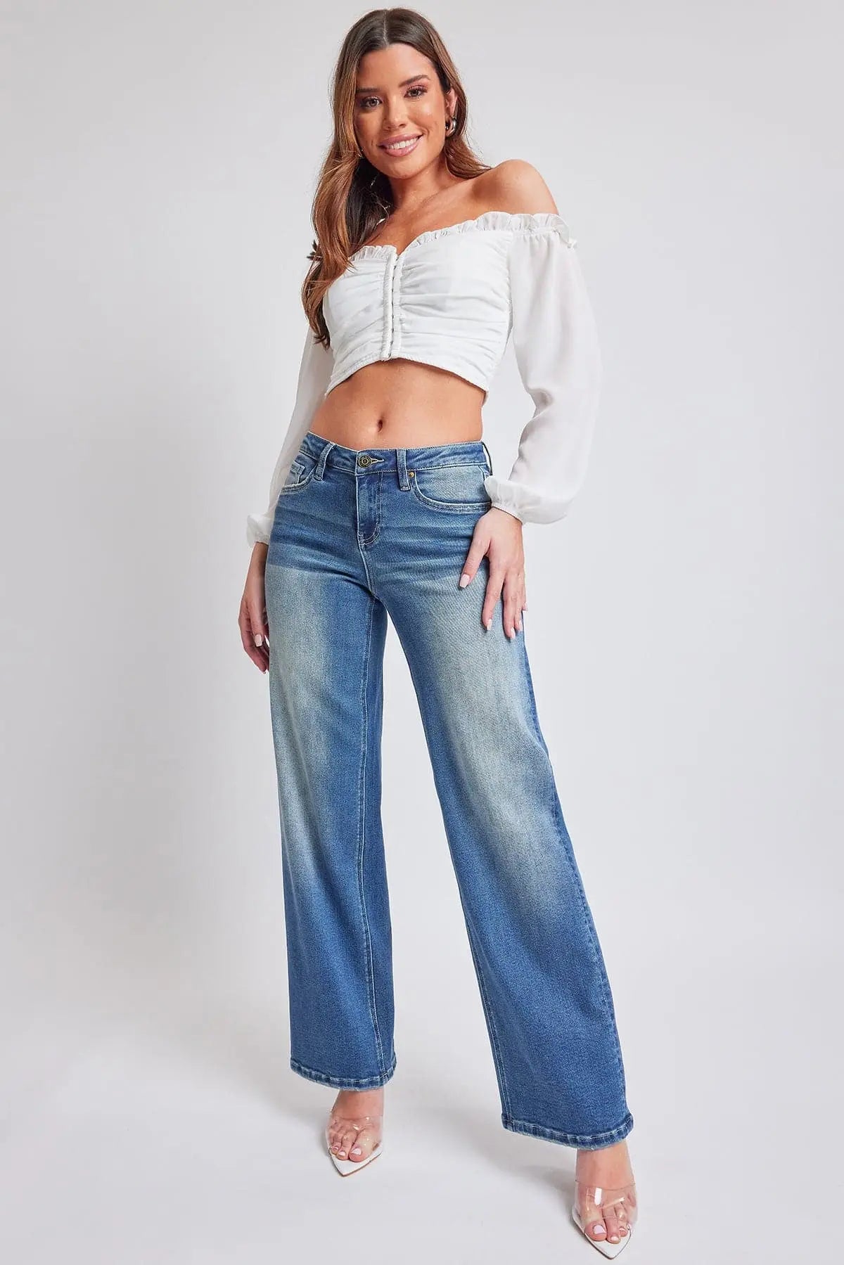 Women's Luxe Mid Rise Wide Leg Jeans YMI JEANS