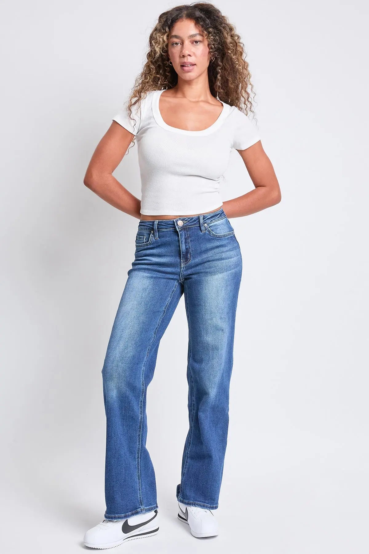 Women's Luxe Mid Rise Wide Leg Jeans YMI JEANS