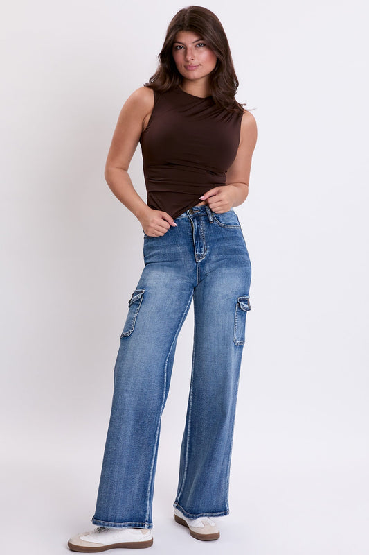 Women's Skater Cargo Wide Leg Jeans Denim YMI JEANS