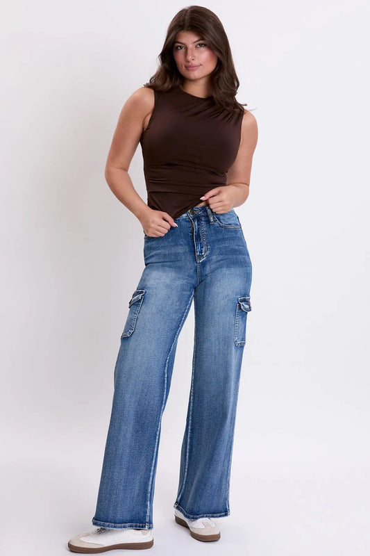 Women's Skater Cargo Wide Leg Jeans Denim YMI JEANS