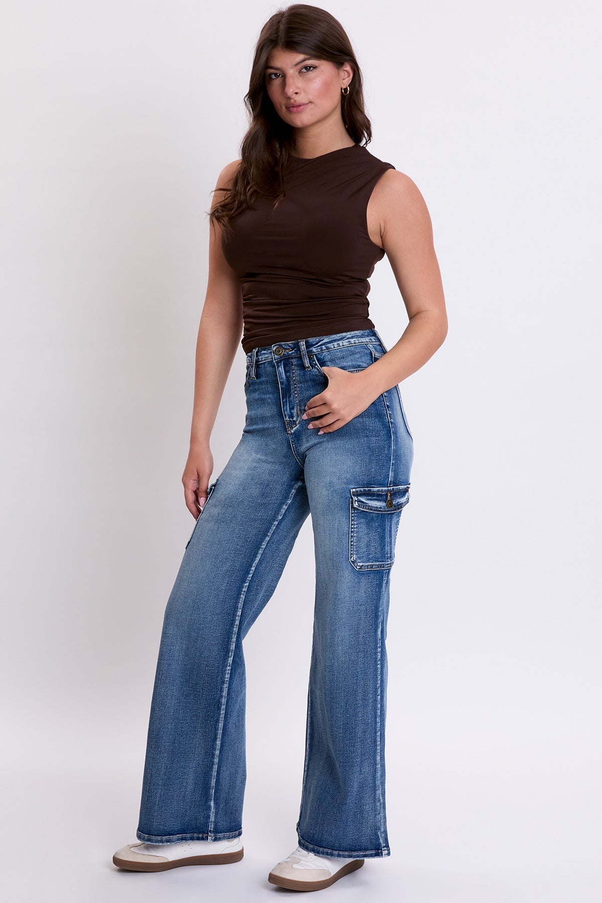 Women's Skater Cargo Wide Leg Jeans Denim YMI JEANS