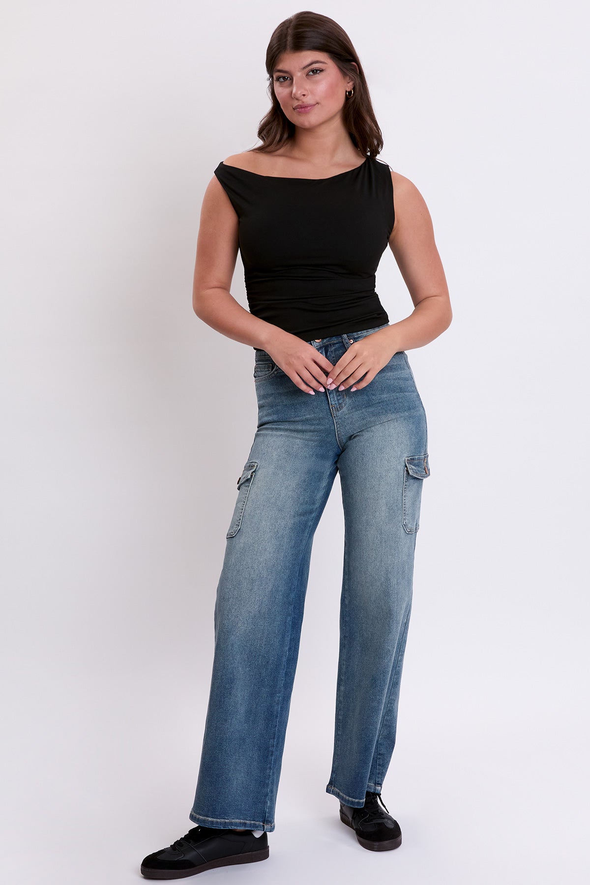 Women's Skater Cargo Wide Leg Jeans Denim YMI JEANS