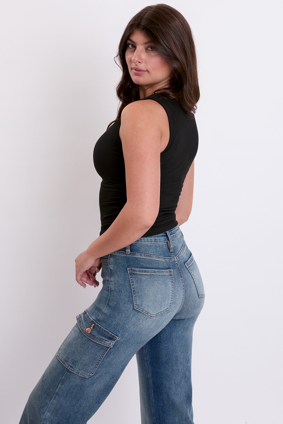 Women's Skater Cargo Wide Leg Jeans Denim YMI JEANS