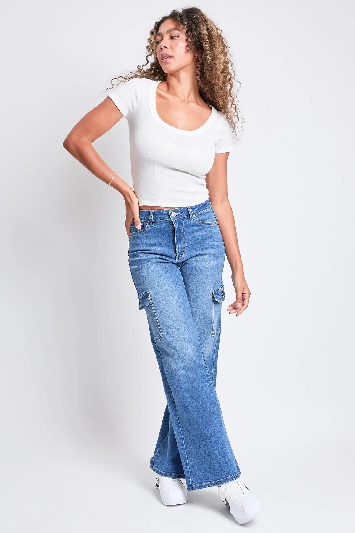 Women's High Rise Wide Leg Skater Cargo Jeans YMI JEANS