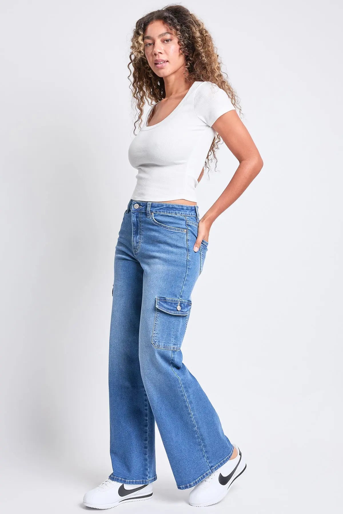 Women's High Rise Wide Leg Skater Cargo Jeans YMI JEANS