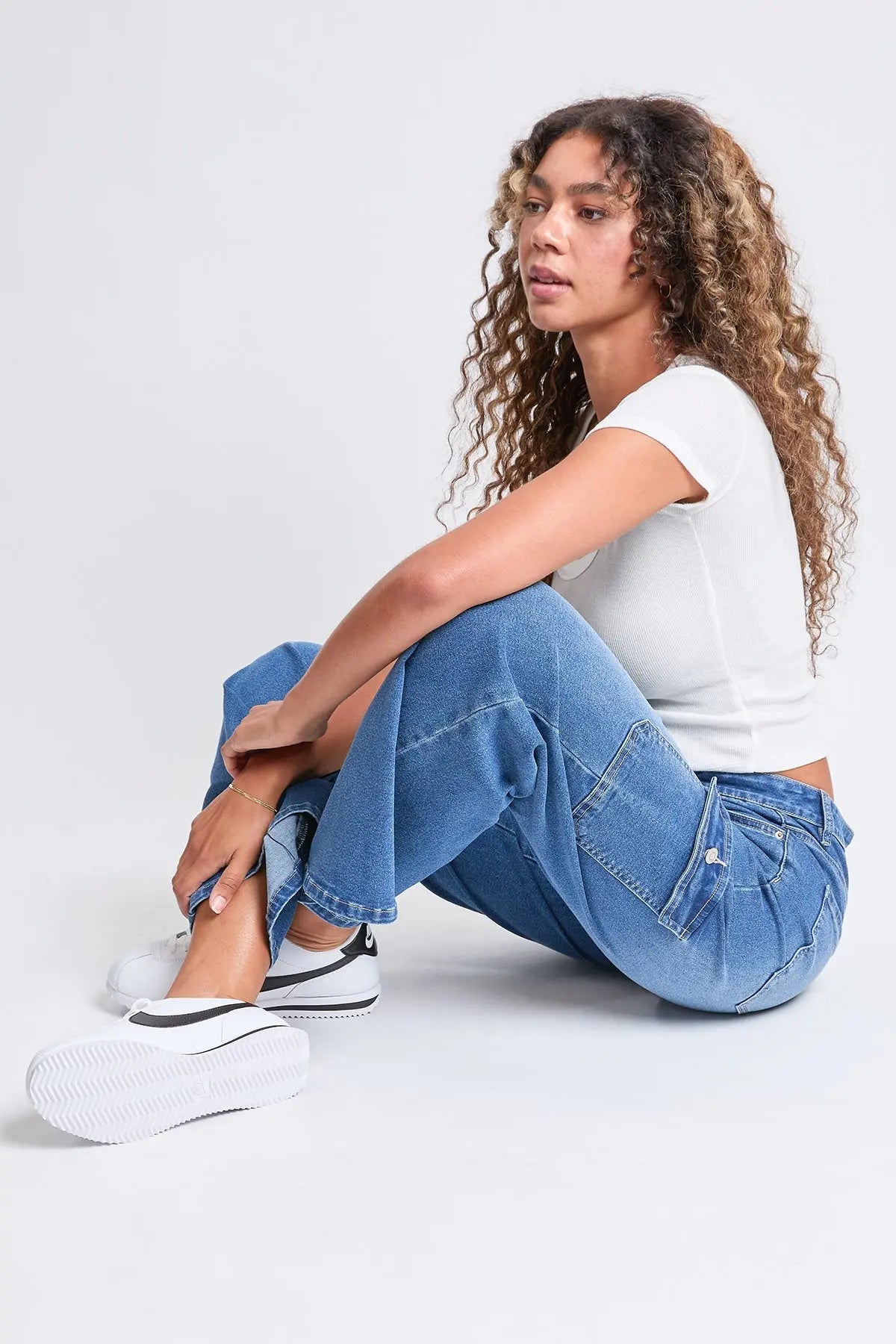 Women's High Rise Wide Leg Skater Cargo Jeans YMI JEANS